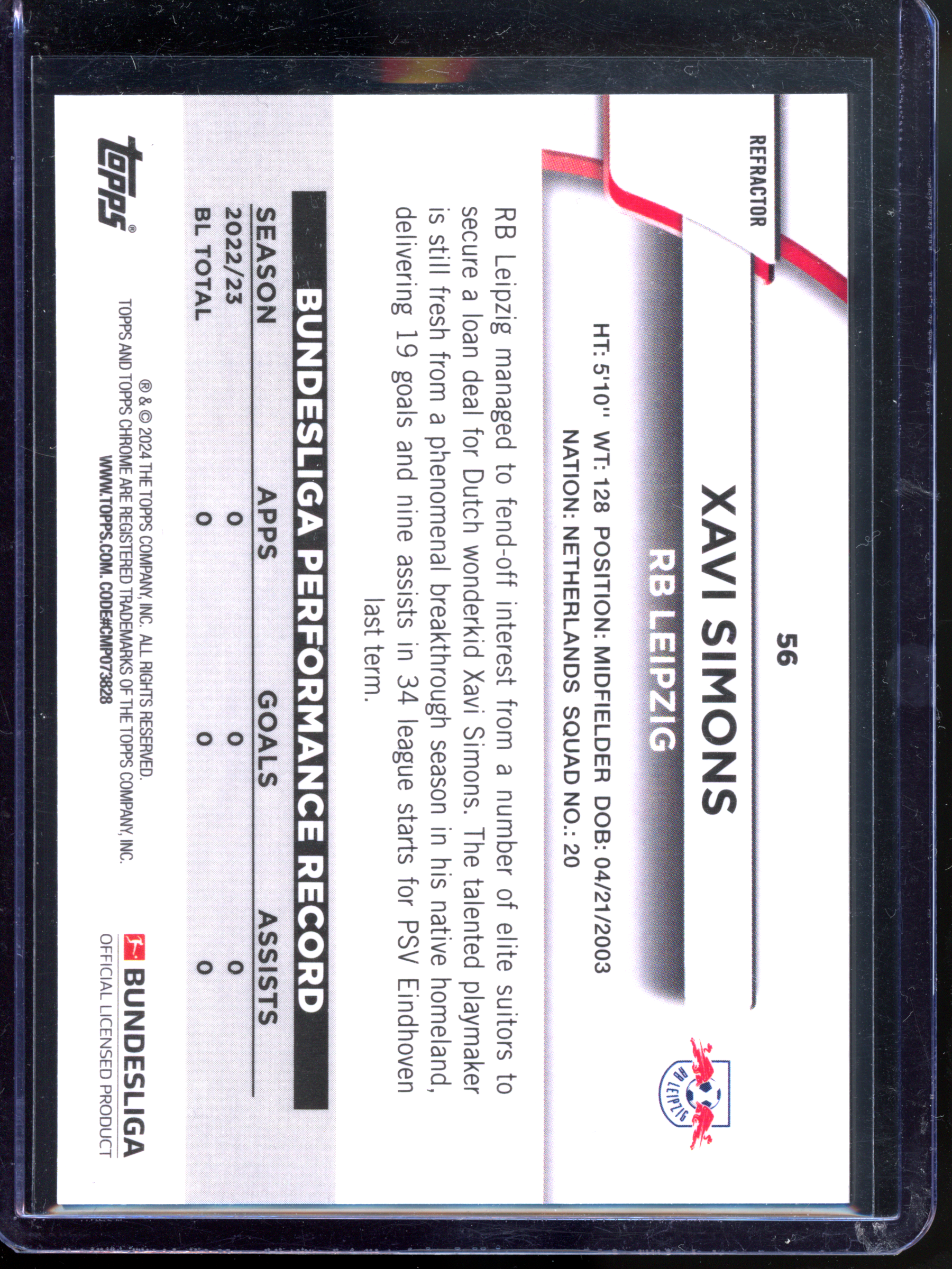 Xavi Simons - Limited to 75 copies | 2023-24 Topps Bundesliga Chrome