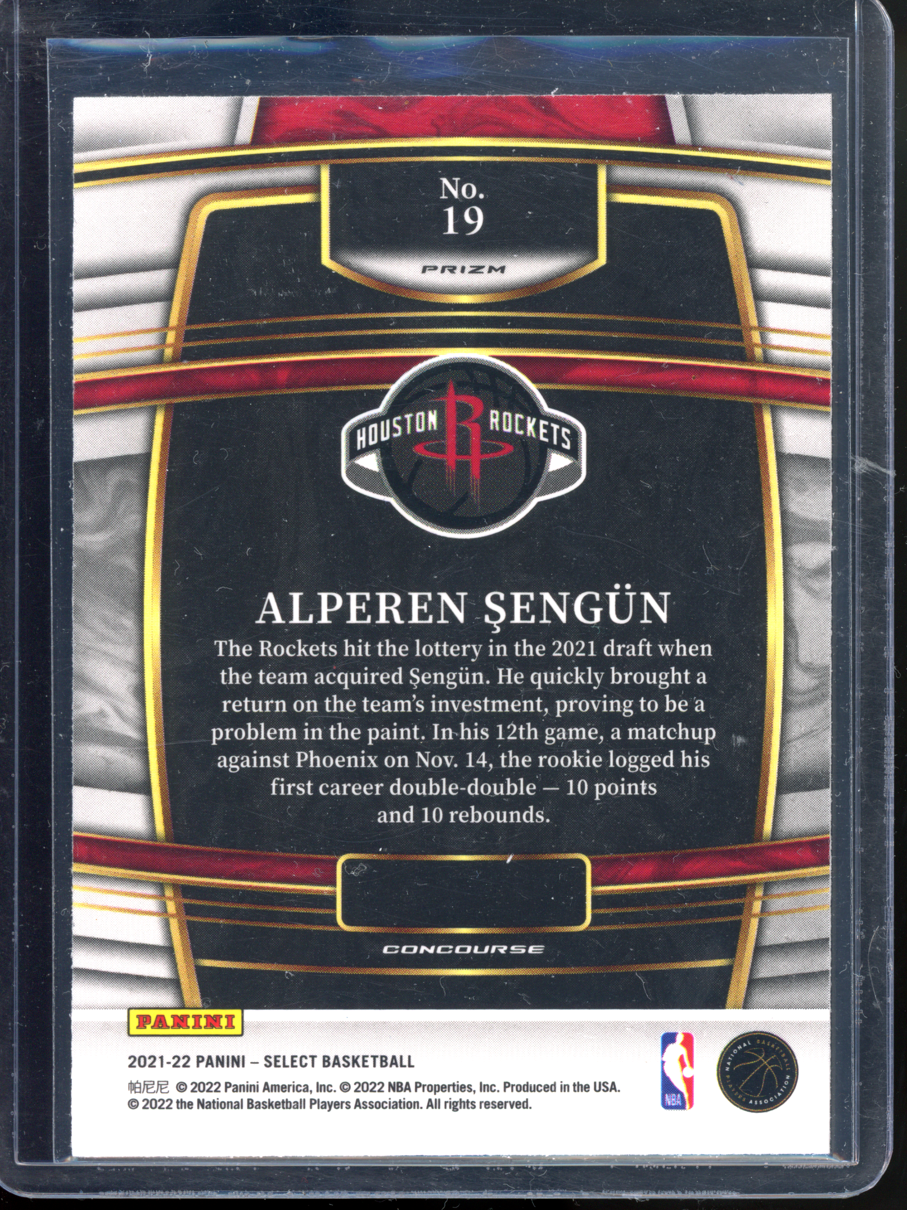 Alperen Sengün Rookie Card - Blue Shimmer I 2021-22 Panini Select