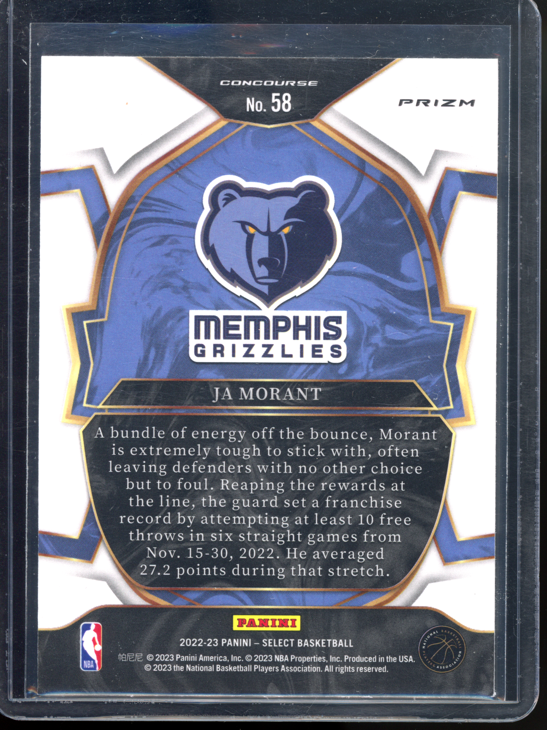 Yes Morant Concourse Blue I 2022-23 Panini Select