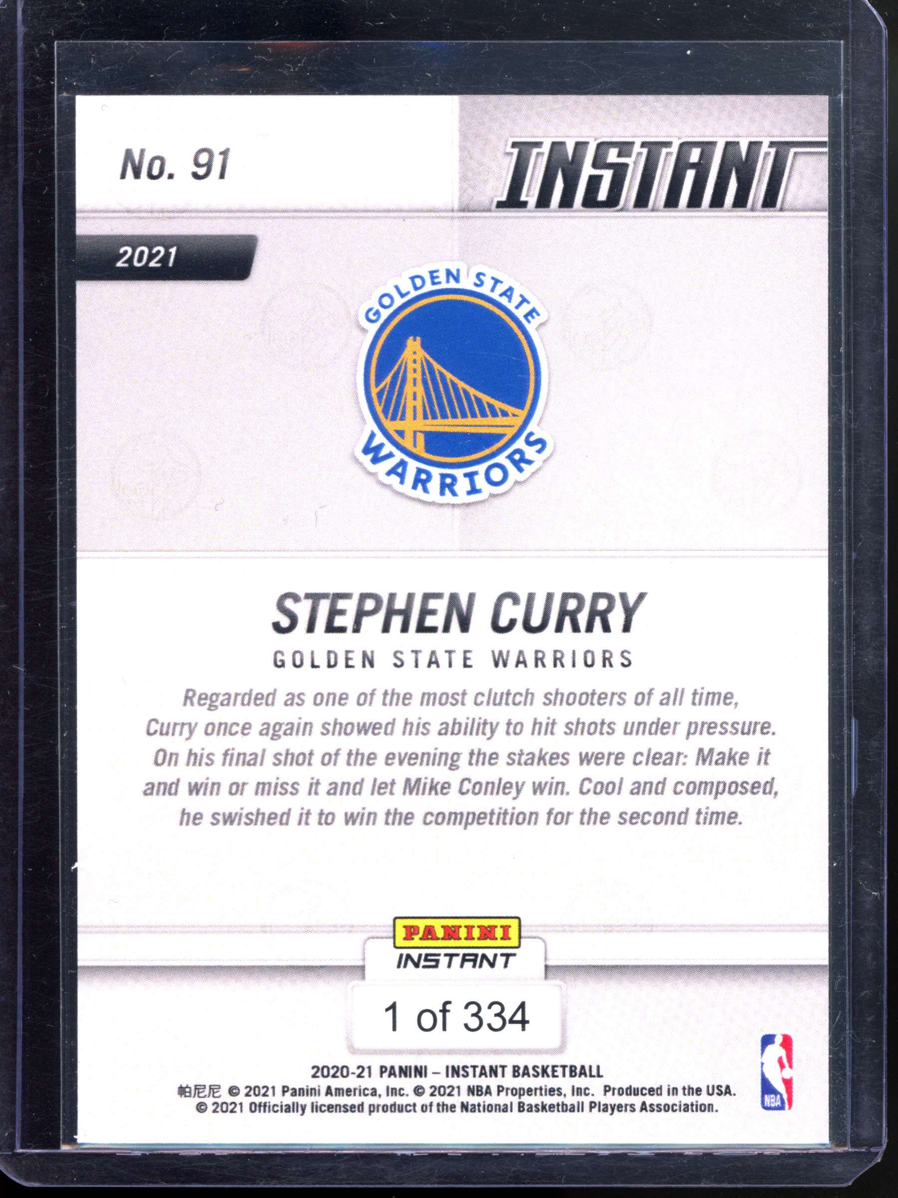 Stephen Curry 3-Point Champion - Limited to 334 | 2020-21 Panini Instant