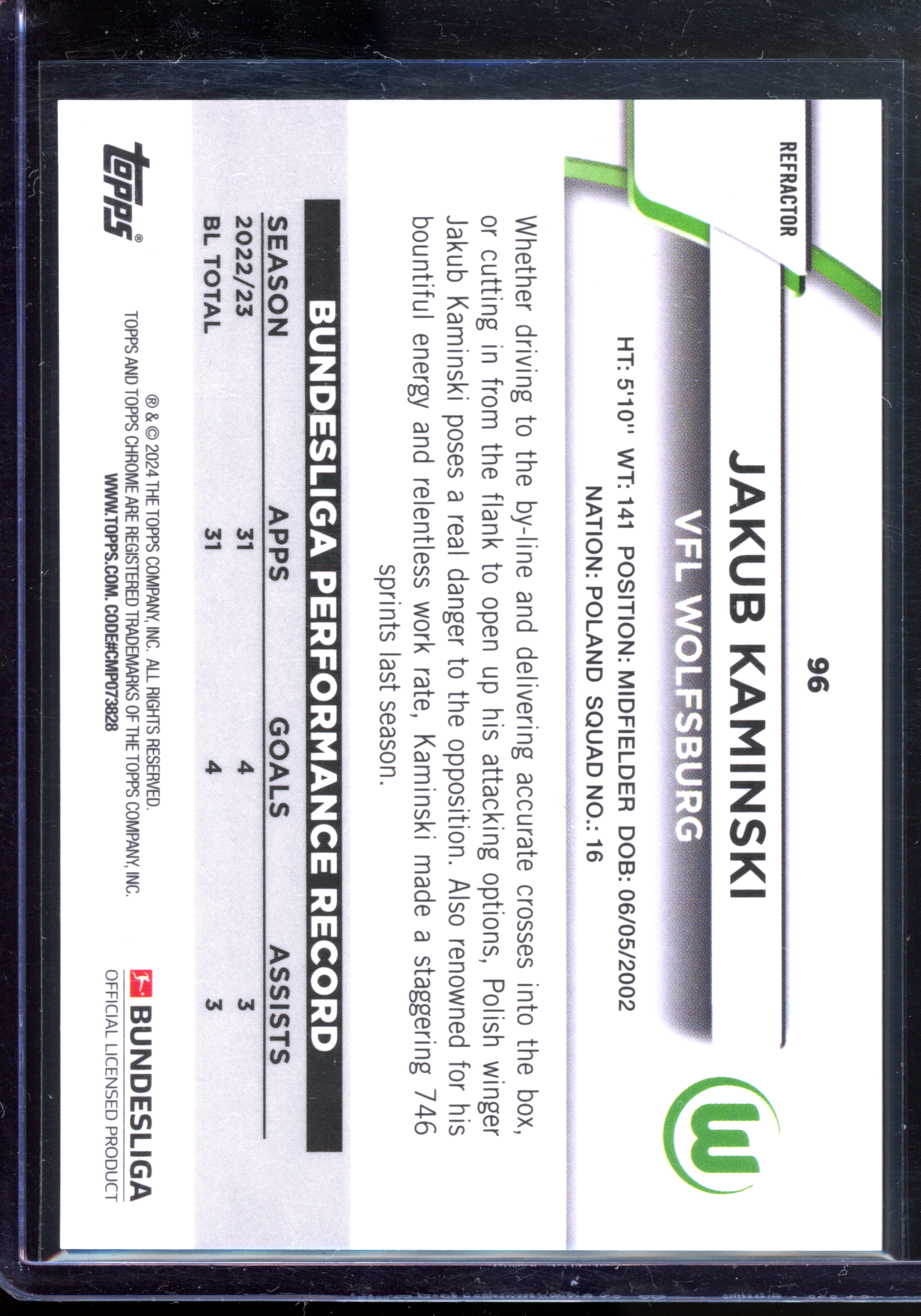Jakub Kaminski Checkerboard - Limited to 250 | 2024 Topps Chrome Bundesliga