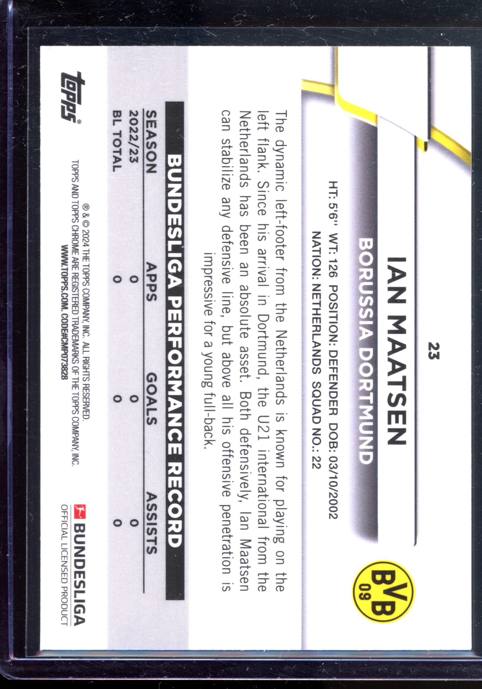 Ian Maatsen Green Rookie Card I 2023-24 Topps Chrome Bundesliga