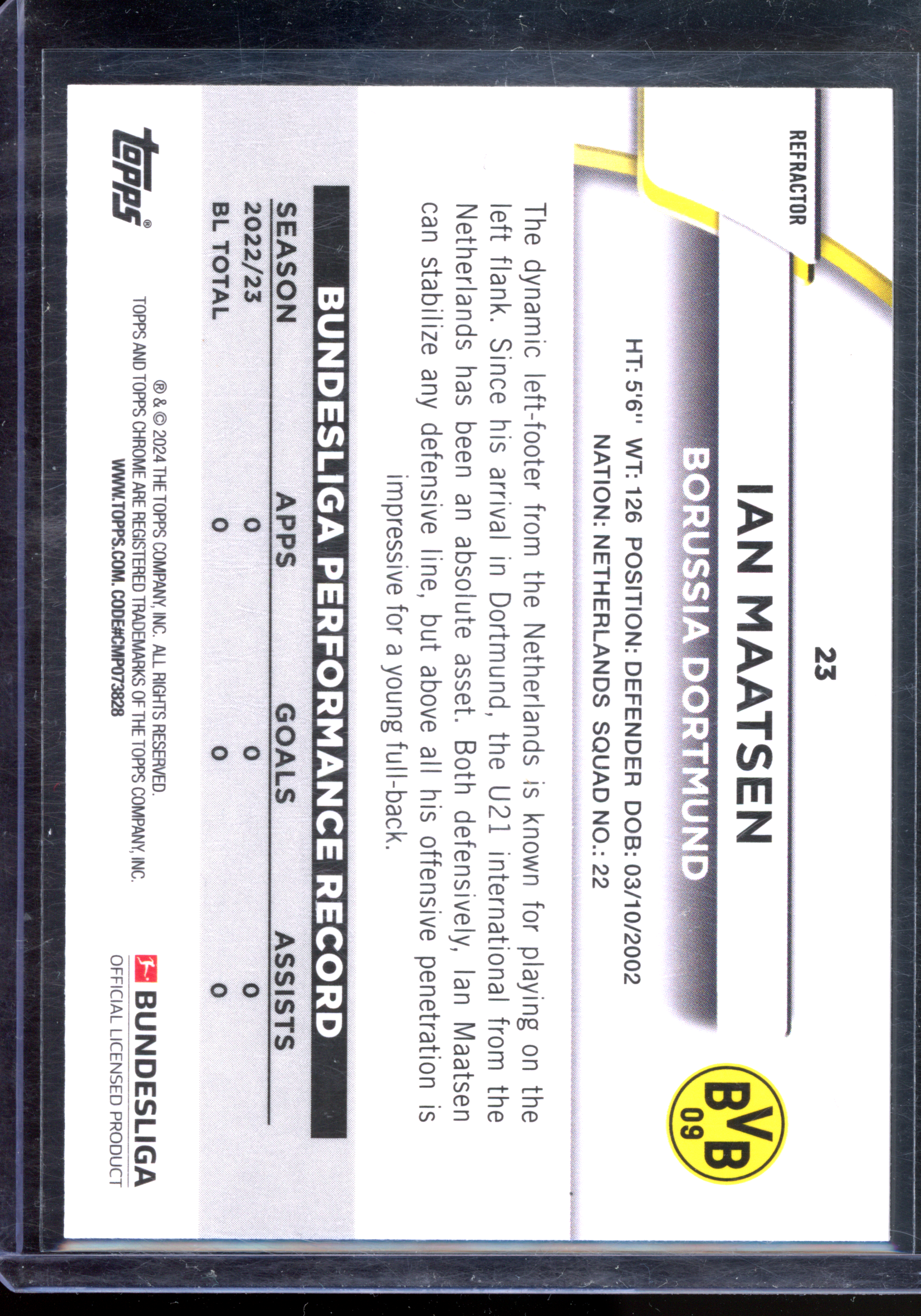 Ian Maatsen Rookie Card I 2023-24 Topps Chrome Bundesliga