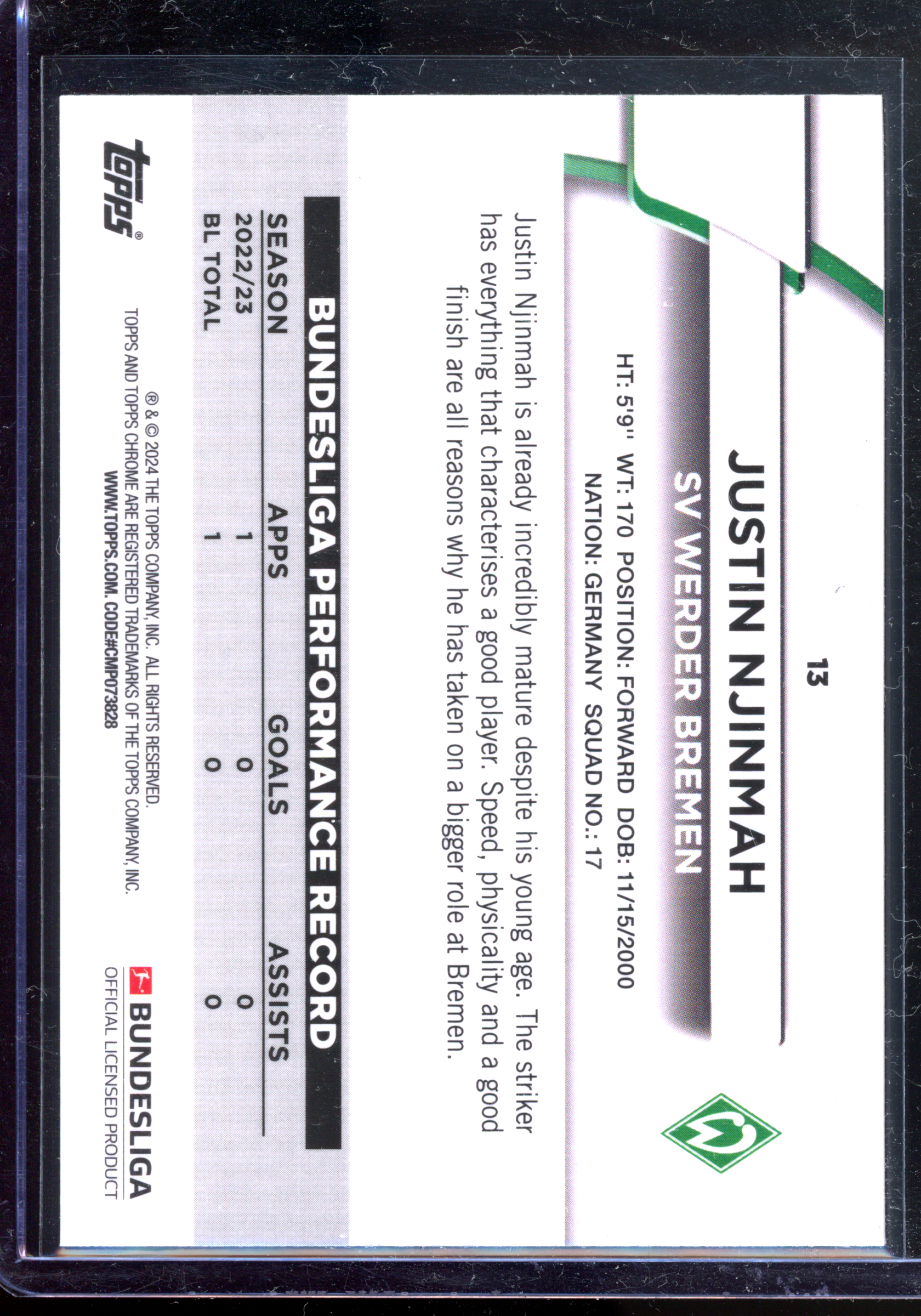 Justin Njimmah Rookie Card I 2023-24 Topps Chrome Bundesliga