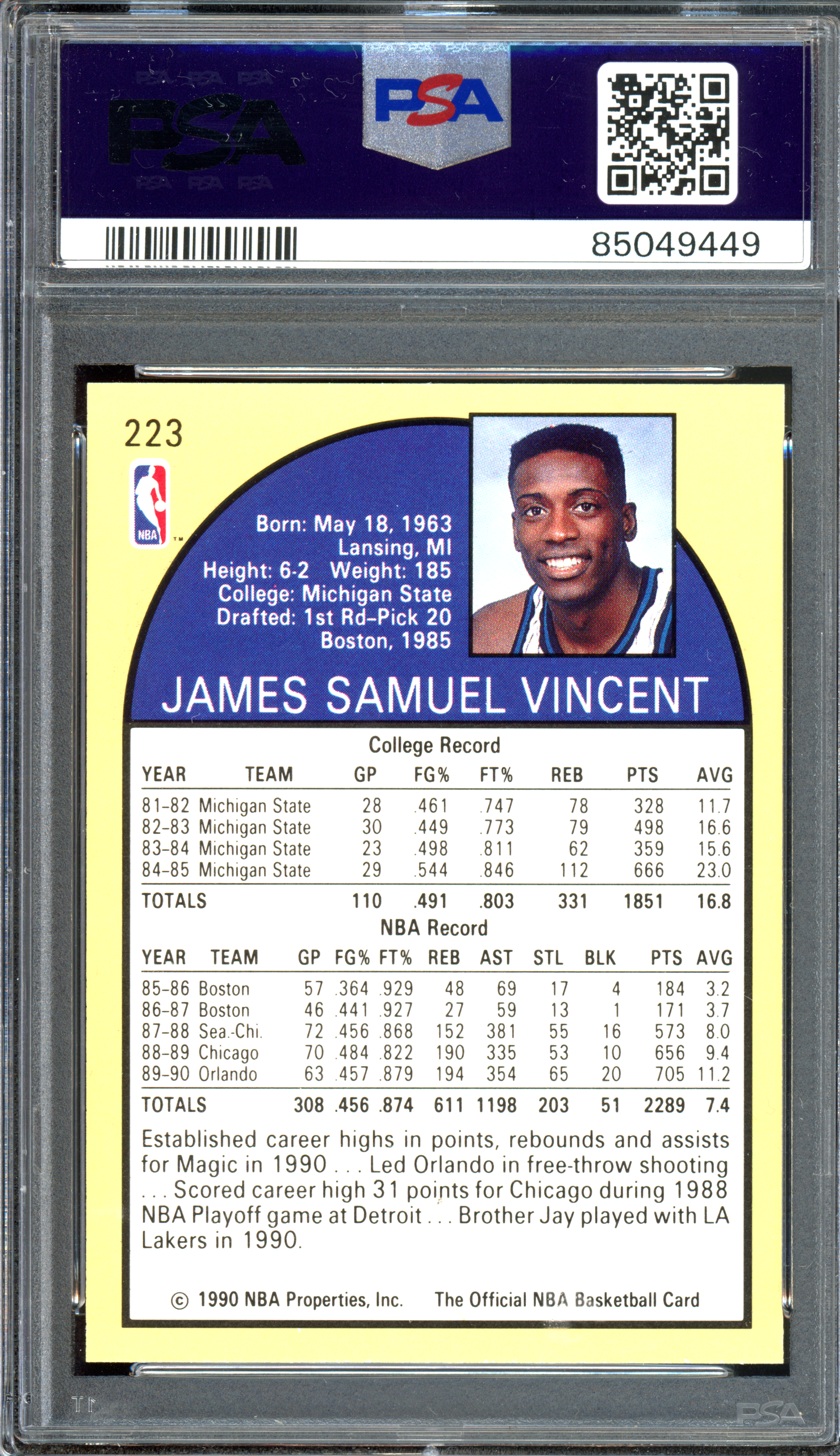 Sam Vincent & Michael Jordan wearing jersey number 12 PSA 9 I 1990 NBA Hoops