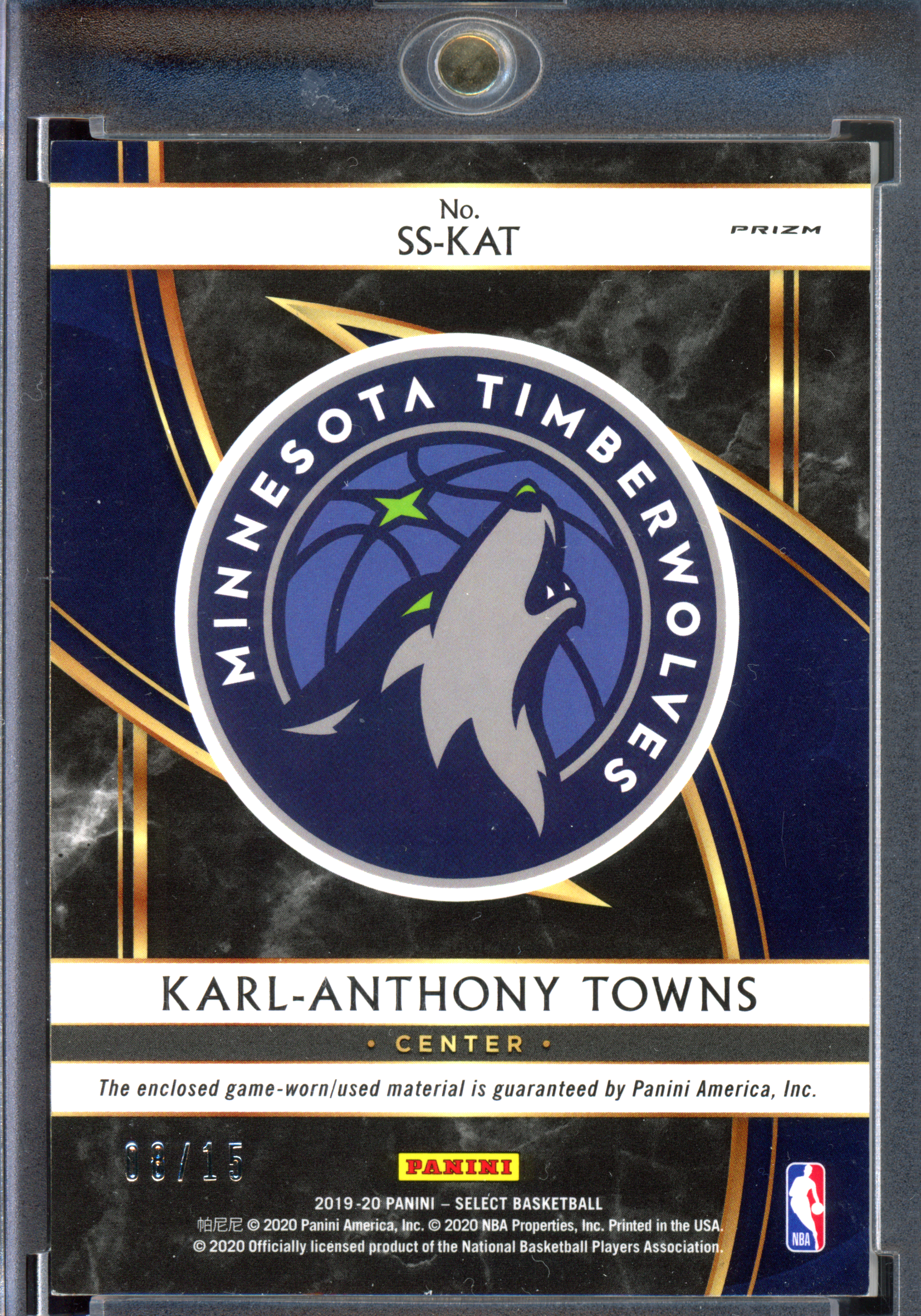 Karl-Anthony Towns Die-Tye - Worn jersey limited to 15 pieces | 2019-20 Panini Select