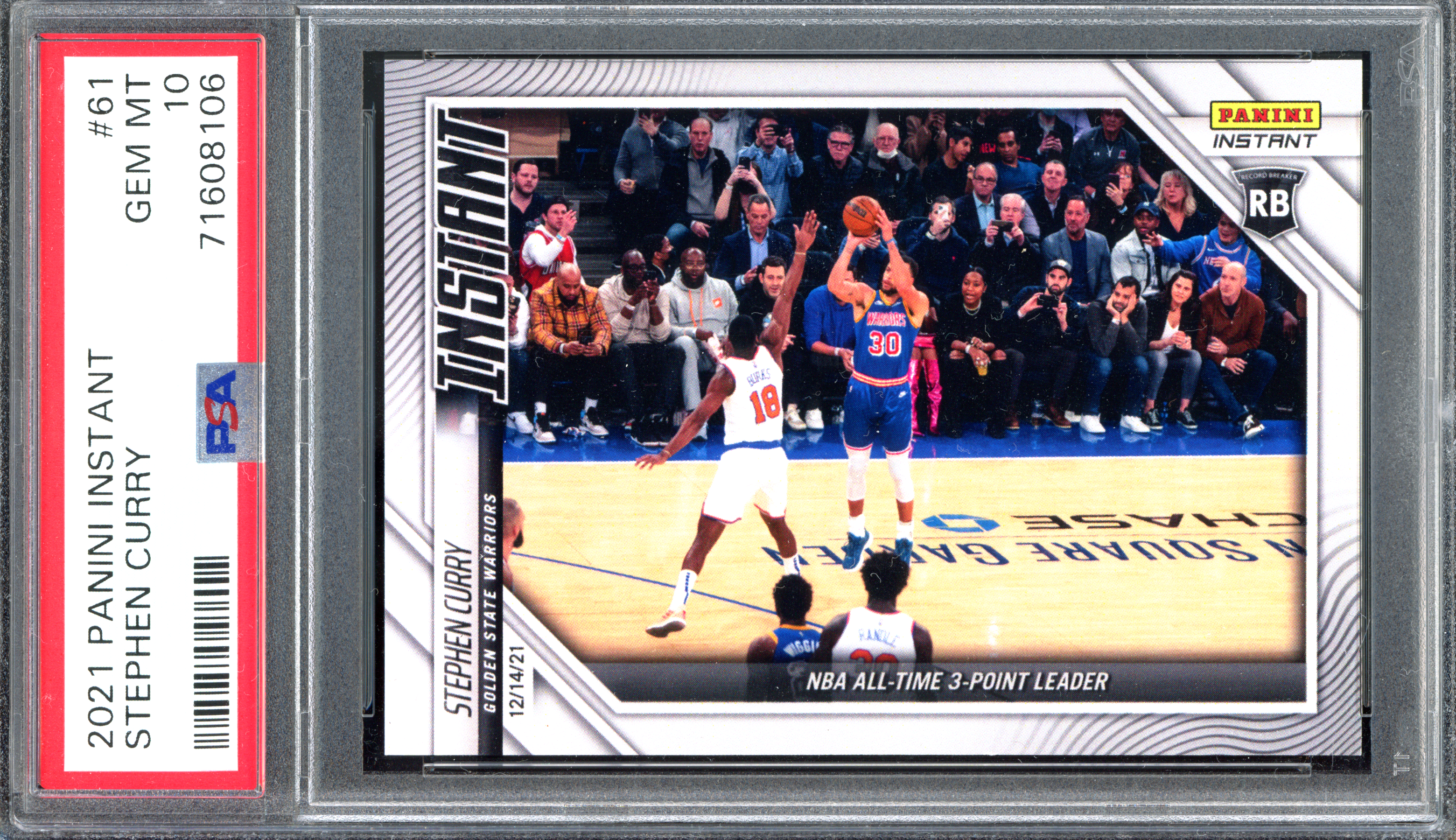 Stephen Curry Record Breaker NBA All-Time 3-Point Leader PSA 10 - Limited to 5215 | 2021-22 Panini Instant