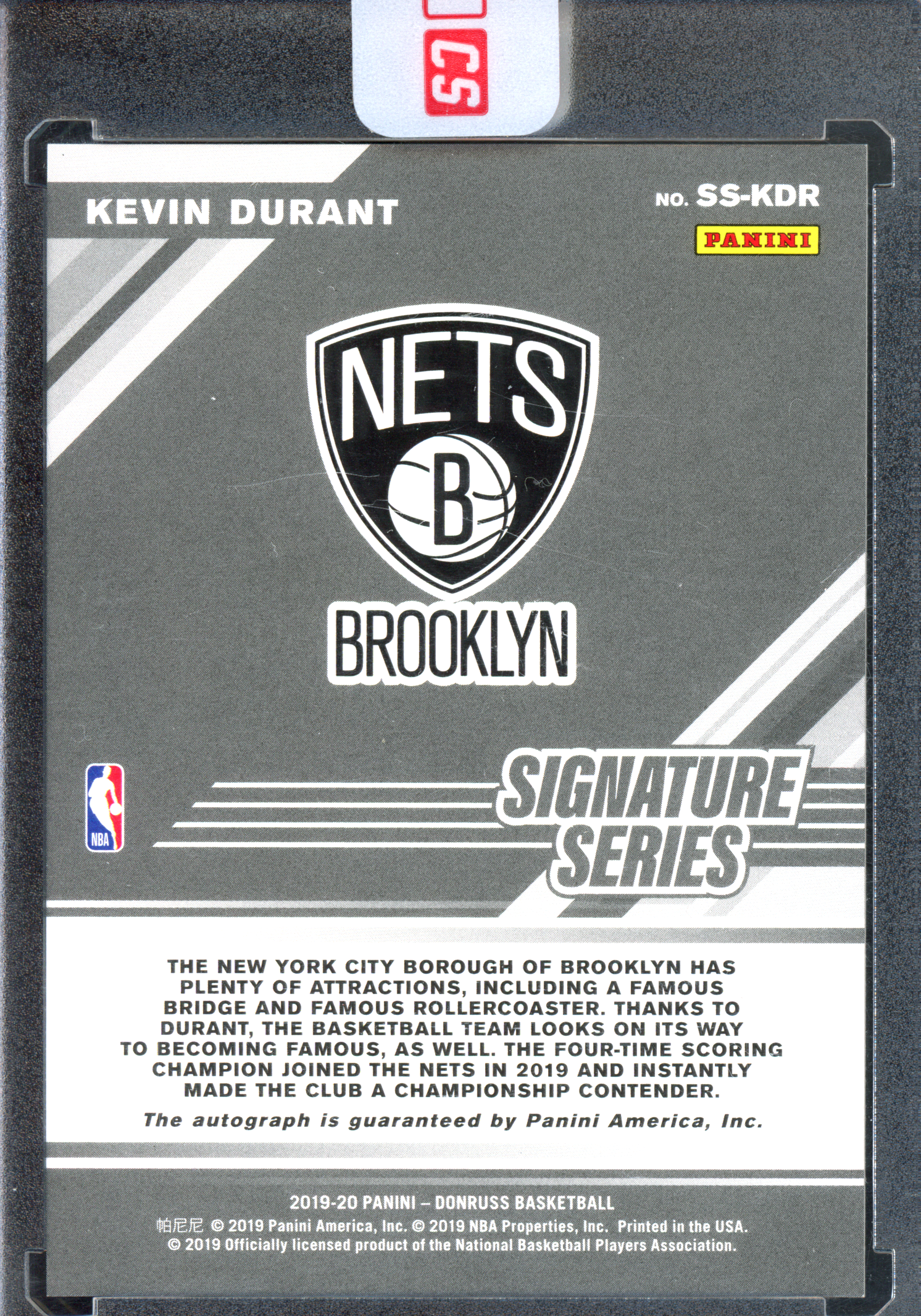Kevin Durant Autograph Signature Series I 2019-20 Panini Donruss Optic