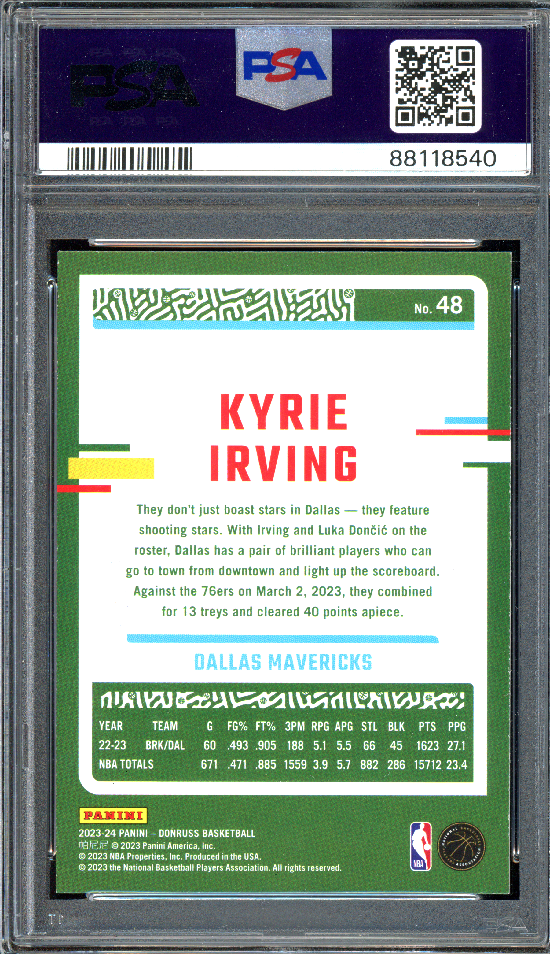 Kyrie Irving Red Holo Laser PSA 9 - Limited to 99 | 2023-24 Panini Donruss
