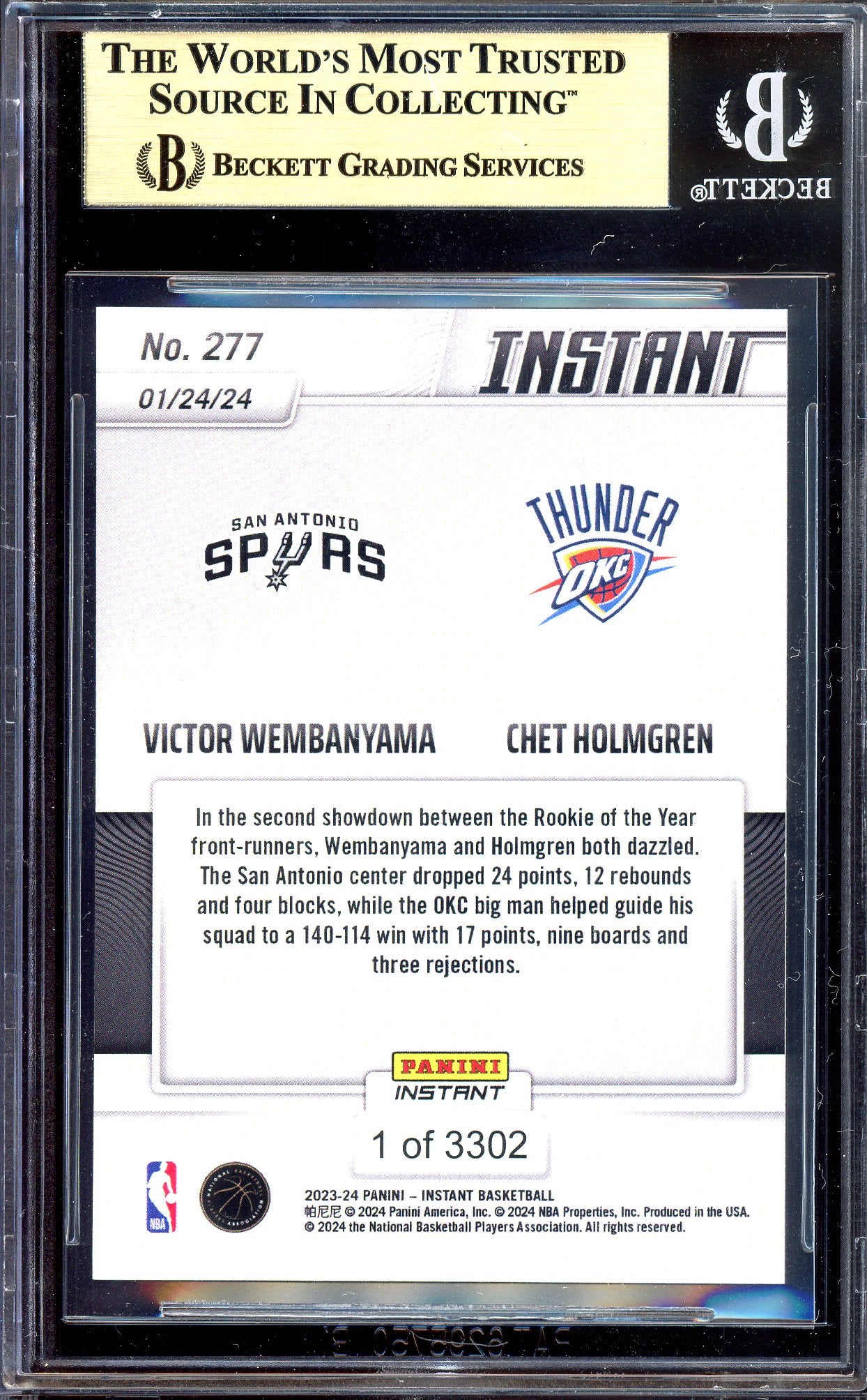 Victor Wembanyama & Chet Holmgren - Limited to 3301 - BGS 9.5 - 2023-24 Panini Instant