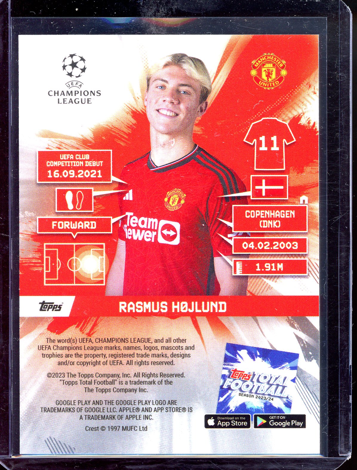Ramus Hojlund Inferno - Limited to 25 - 2023 Topps Total Football
