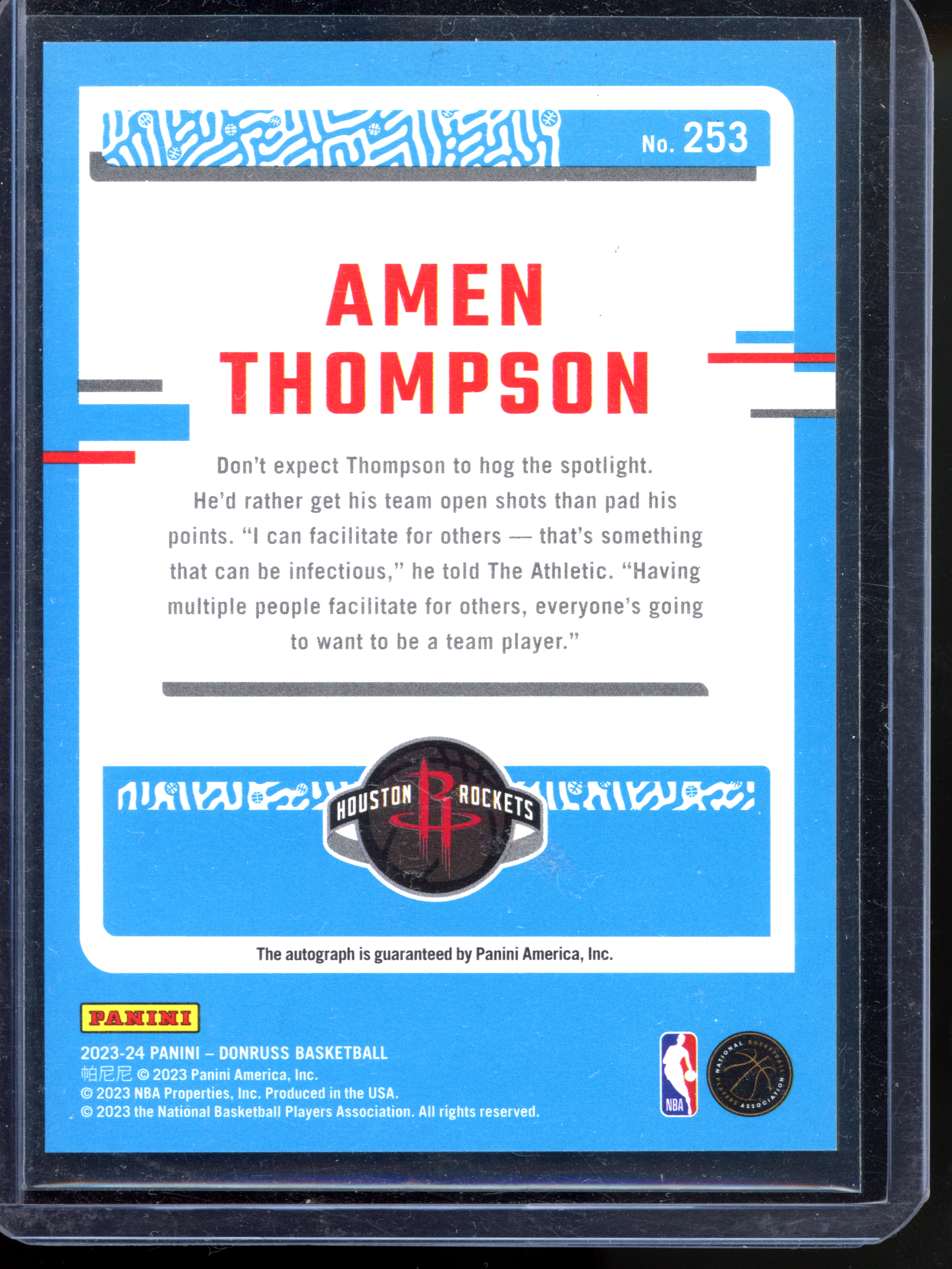 Amen Thompson Autograph Card I 2023-24 Donruss Rated Rookie Choice