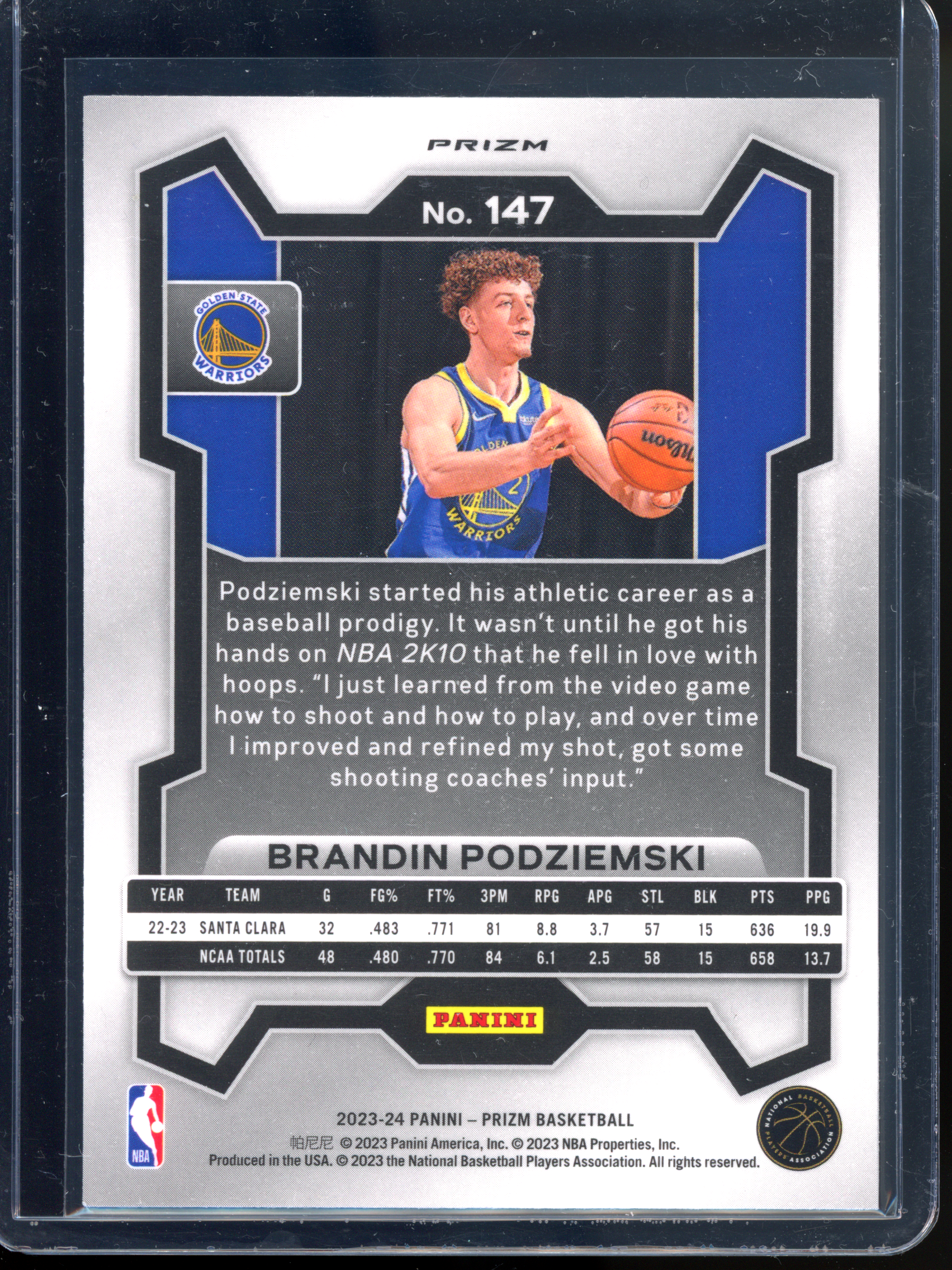 Brandin Podziemski - 2023-24 Prizm Pink Cracked Ice Rookie Card
