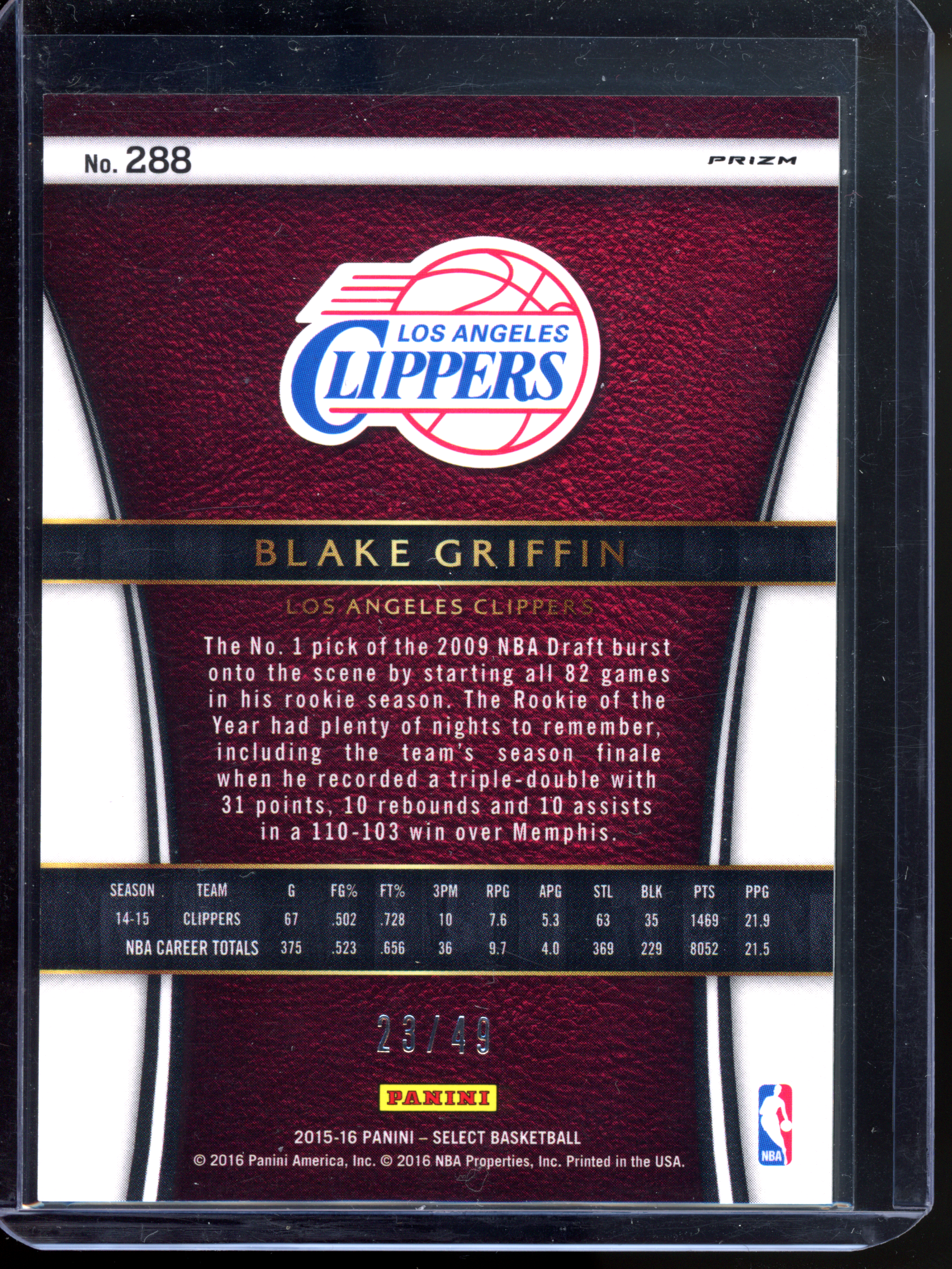 Blake Griffin Courtside Copper - Limited to 49 | 2015-16 Panini Select Prizm