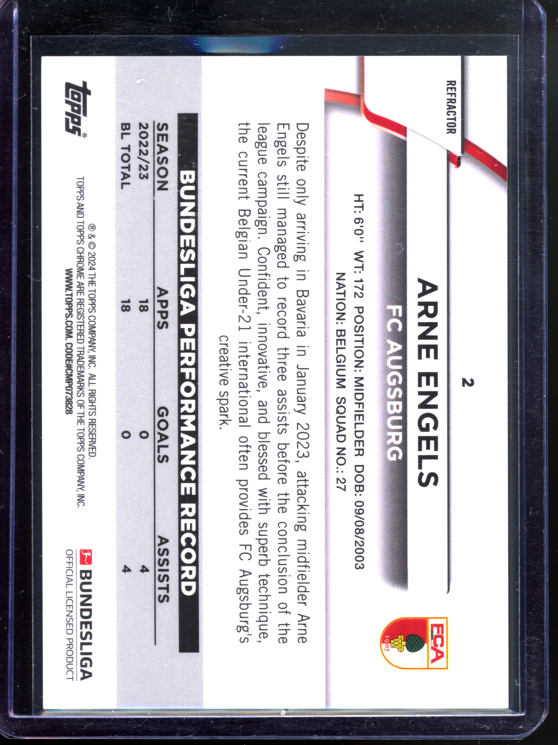 Arne Engels Rookie Card Green - Limited to 275 | 2023-24 Topps Chrome Bundesliga