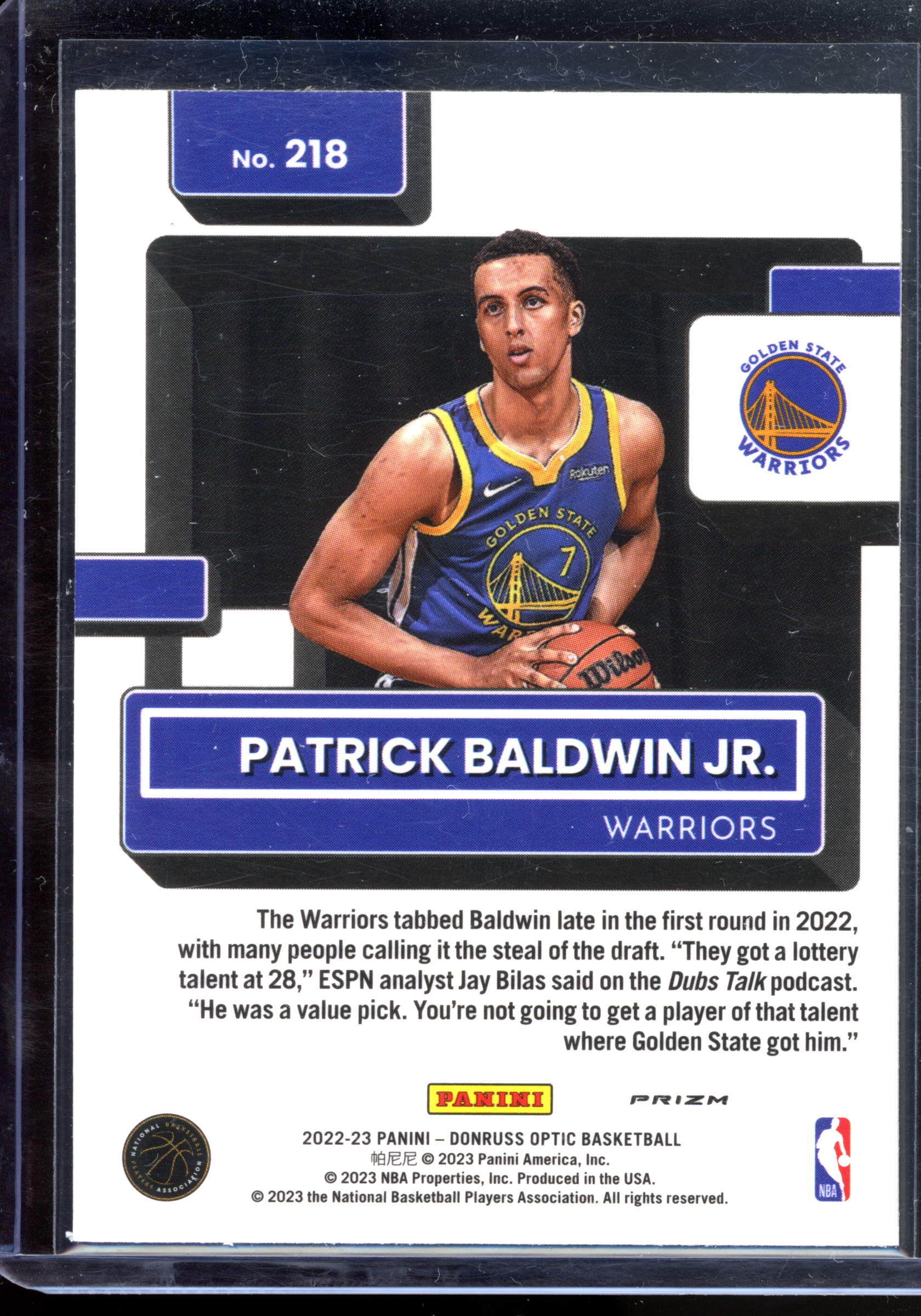Patrick Baldwin Jr. Basketballs Prizm Rookie Card I 2022-23 Donruss Optic