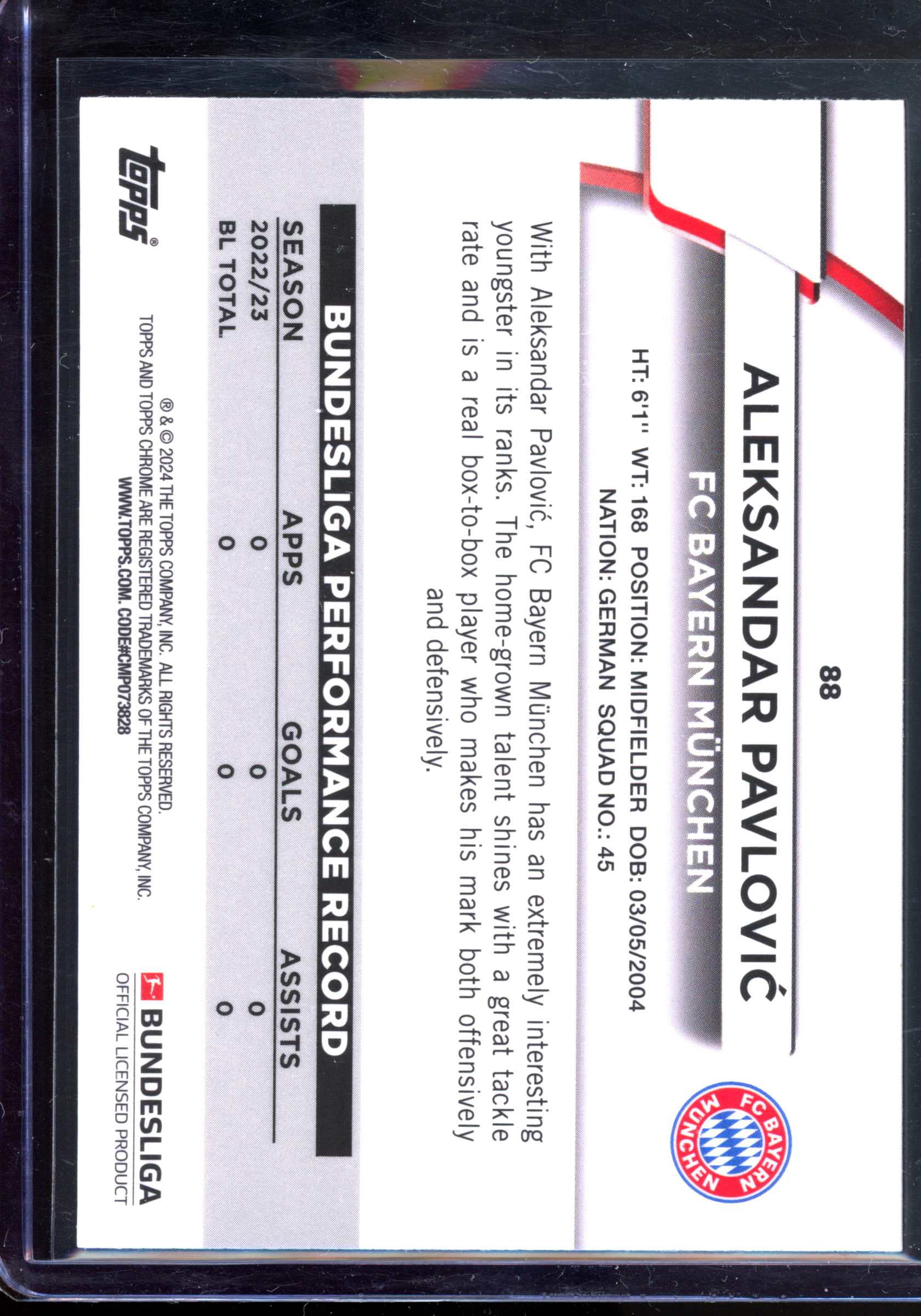 Aleksandar Pavlovic Green Rookie Card I 2023-24 Topps Chrome Bundesliga