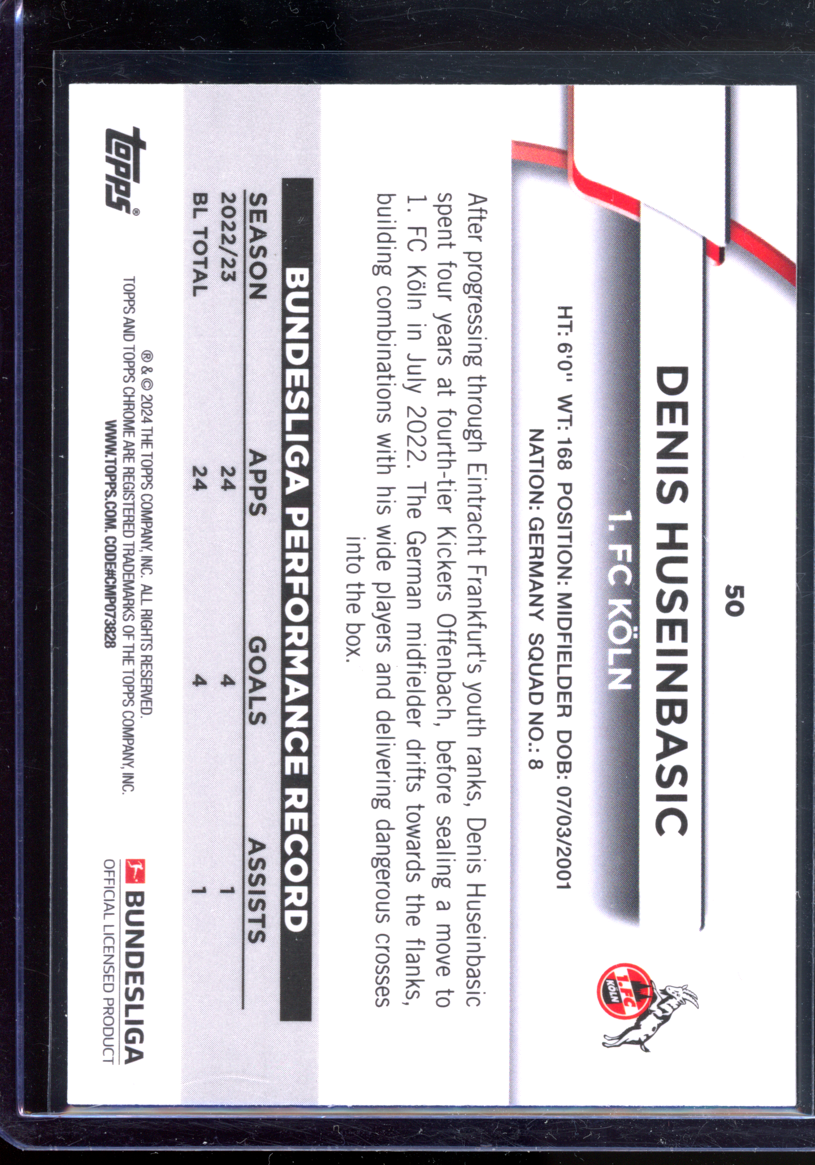 Denis Huseinbasic Green Rookie Card I 2023-24 Topps Chrome Bundesliga