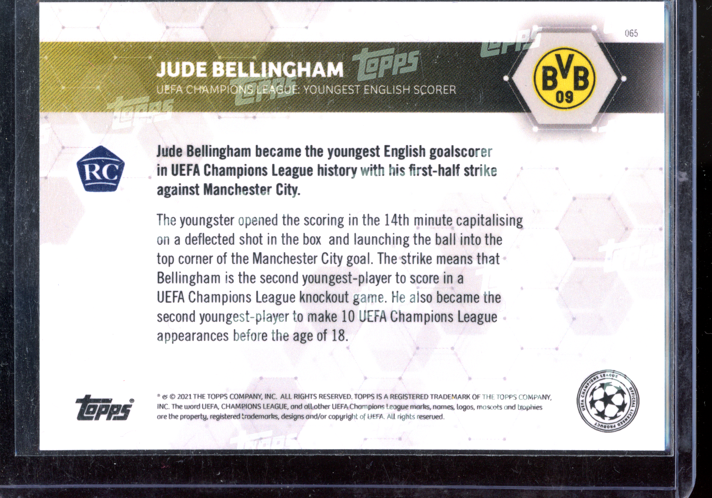 Jude Bellingham Youngest English Scorer Rookie Card I 2021 Topps Now Champions League