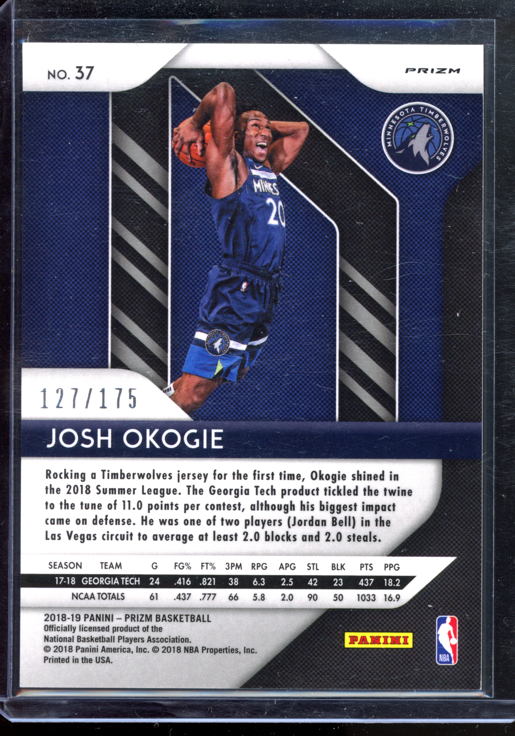 Josh Okogie Fast Break Blue Rookie - Limited to 175 | 2018-19 Panini Prizm