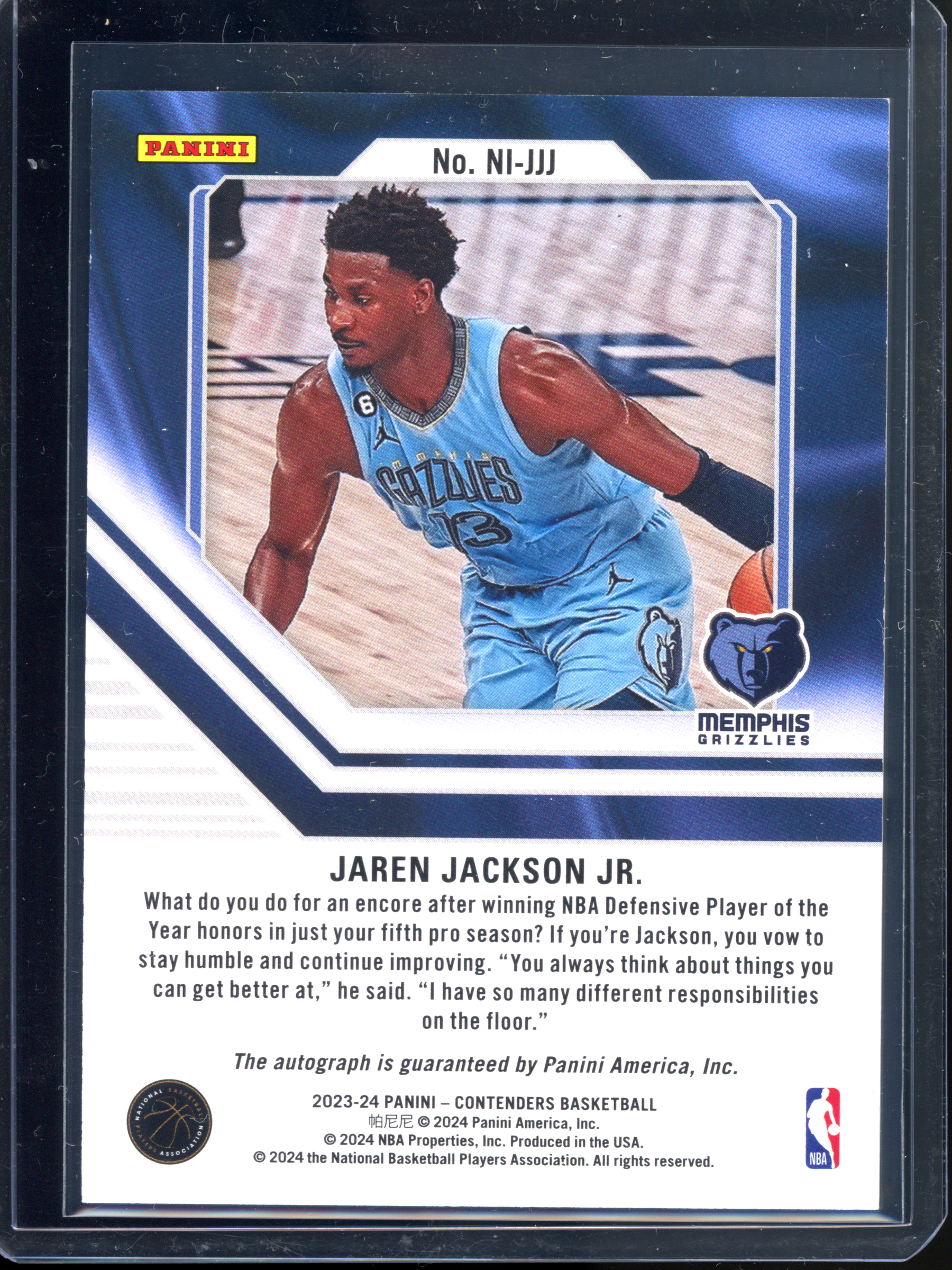 Jaren Jackson Jr. Autograph NBA Ink - Limited to 75 (Jersey Number &amp; Sticker) | 2023-24 Contenders