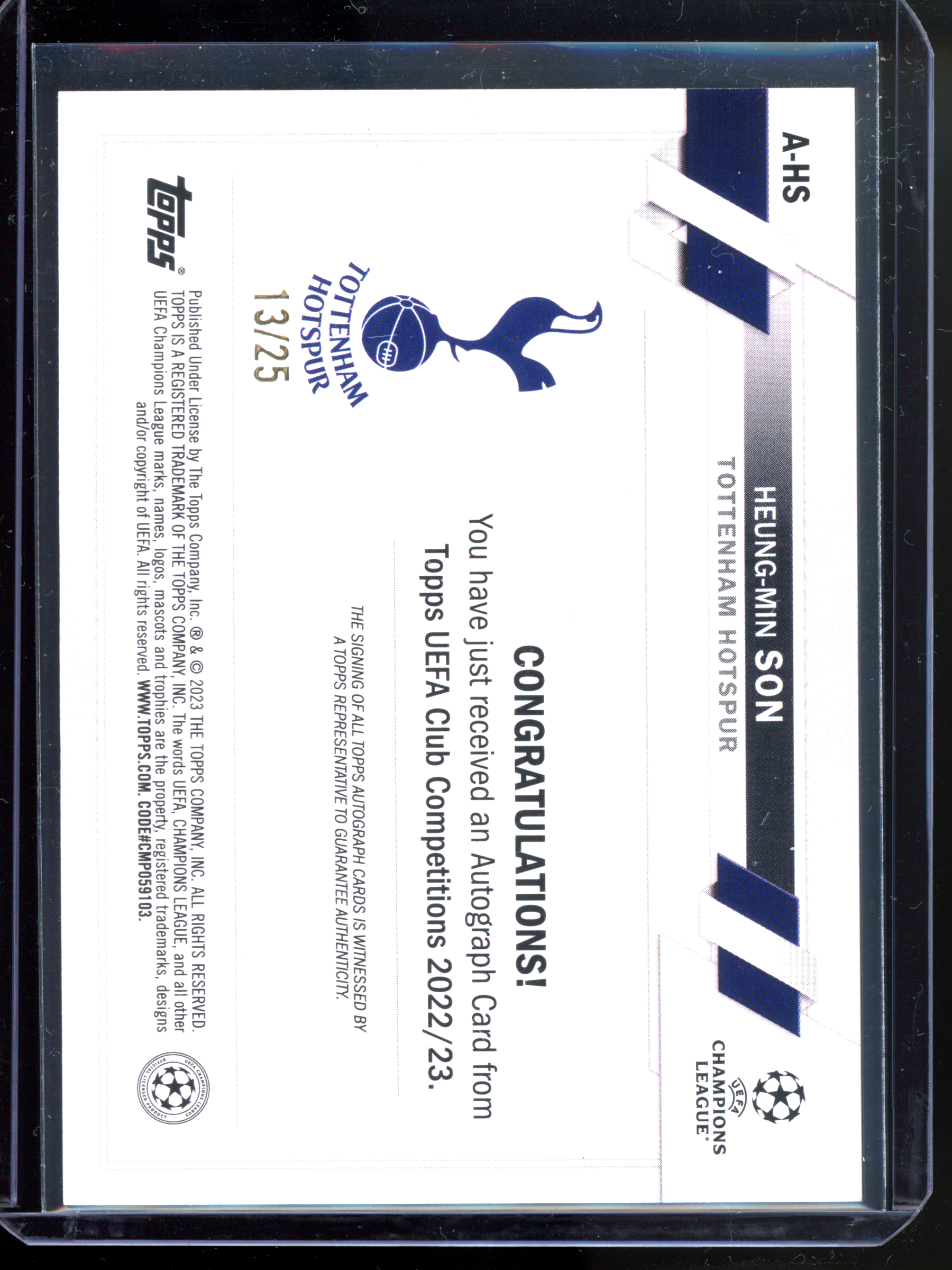 Heung-Min Son Autograph Orange - Limited to 25 | 2022-23 Topps UEFA Club Competitions