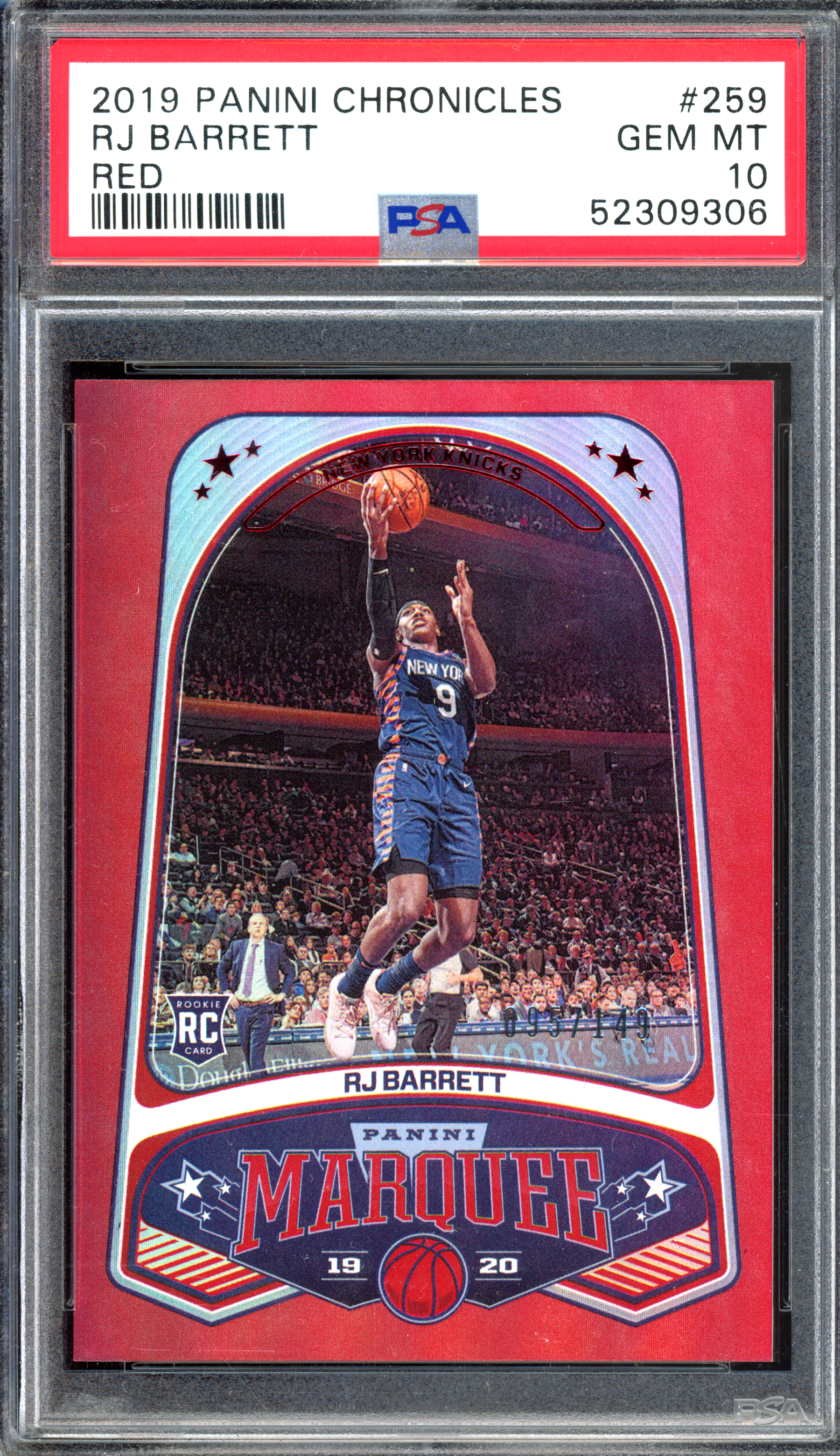 RJ Barrett Marquee Red PSA 10 - Limited to 149 | 2019-20 Panini Chronicles