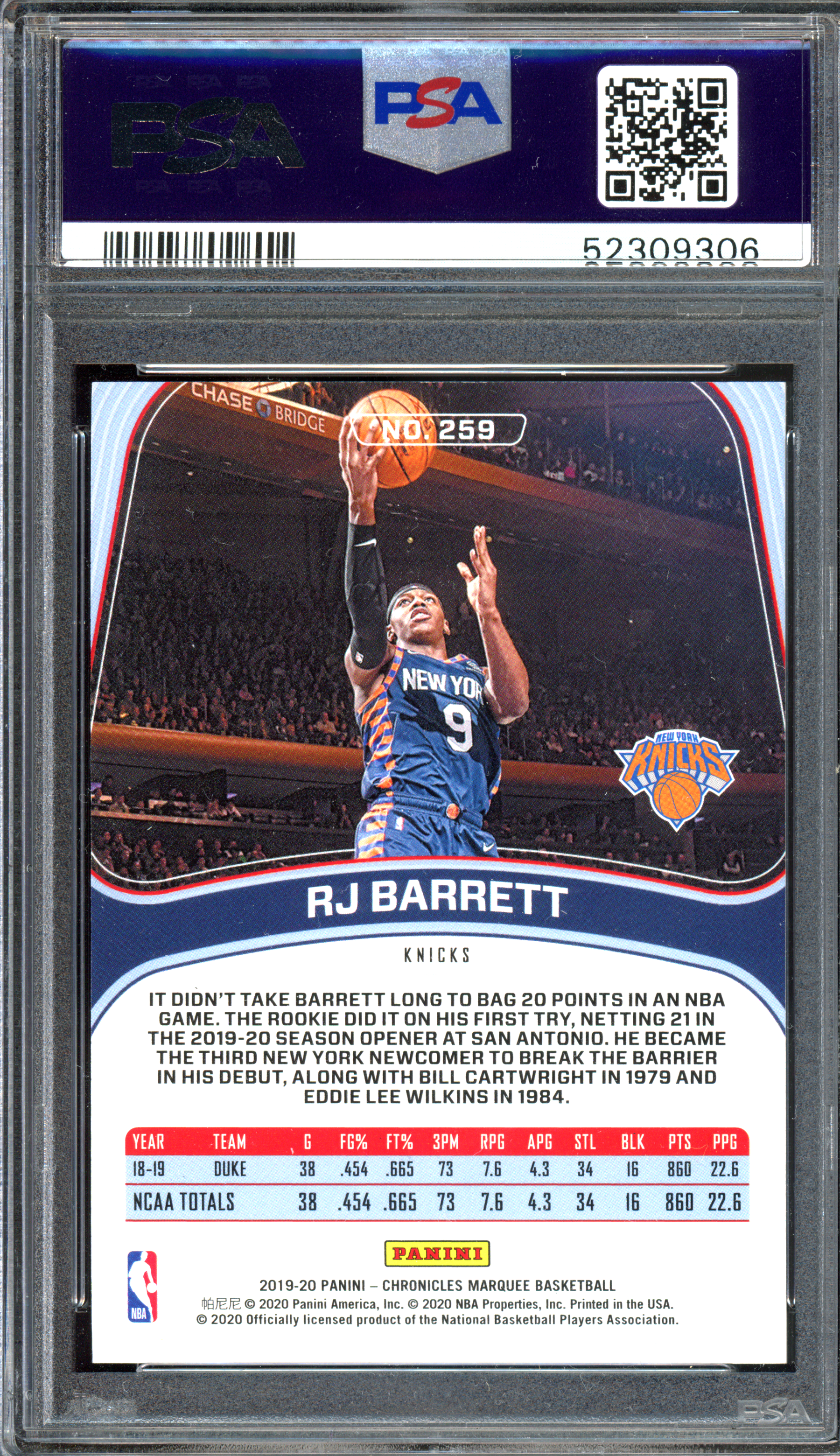 RJ Barrett Marquee Red PSA 10 - Limited to 149 | 2019-20 Panini Chronicles