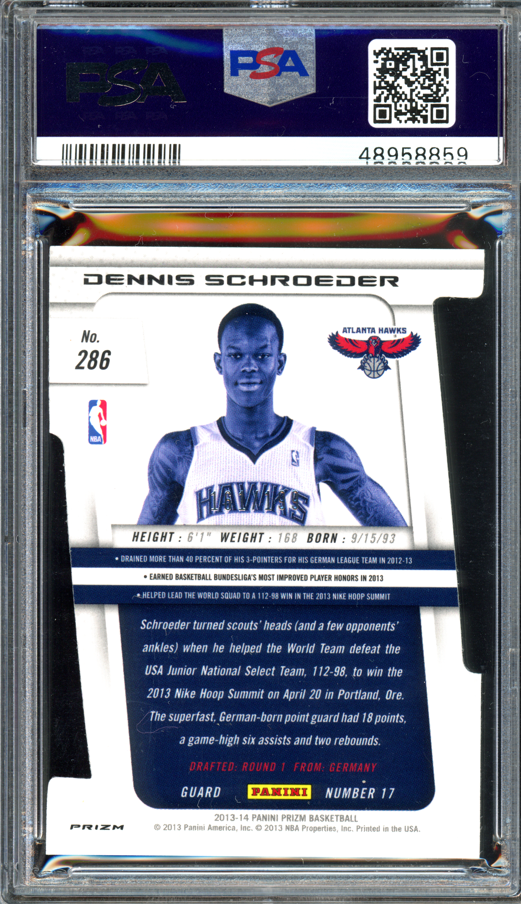 Dennis Schröder Rookie Light Blue Die-Cut PSA 9 - Limited to 199 | 2013-14 Panini Prizm