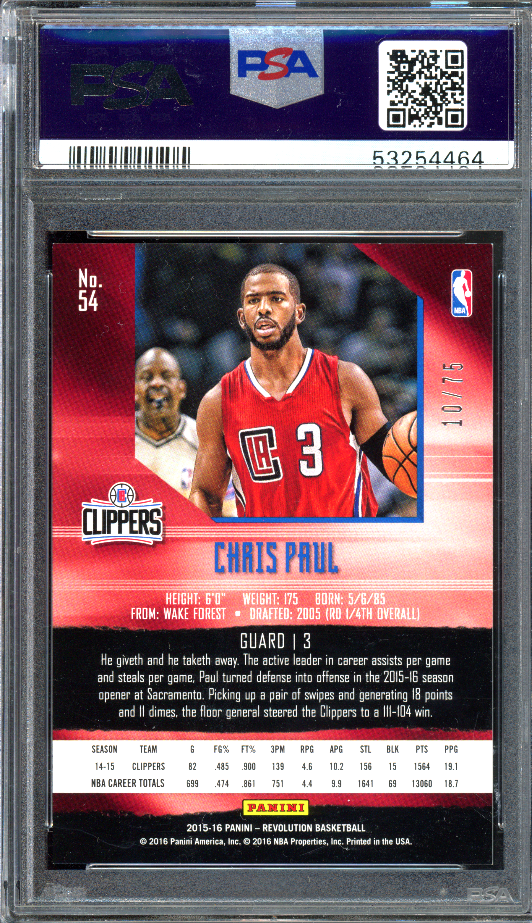 Chris Paul Sunburst PSA 8 - Limited to 75 I 2015-16 Panini Revolution
