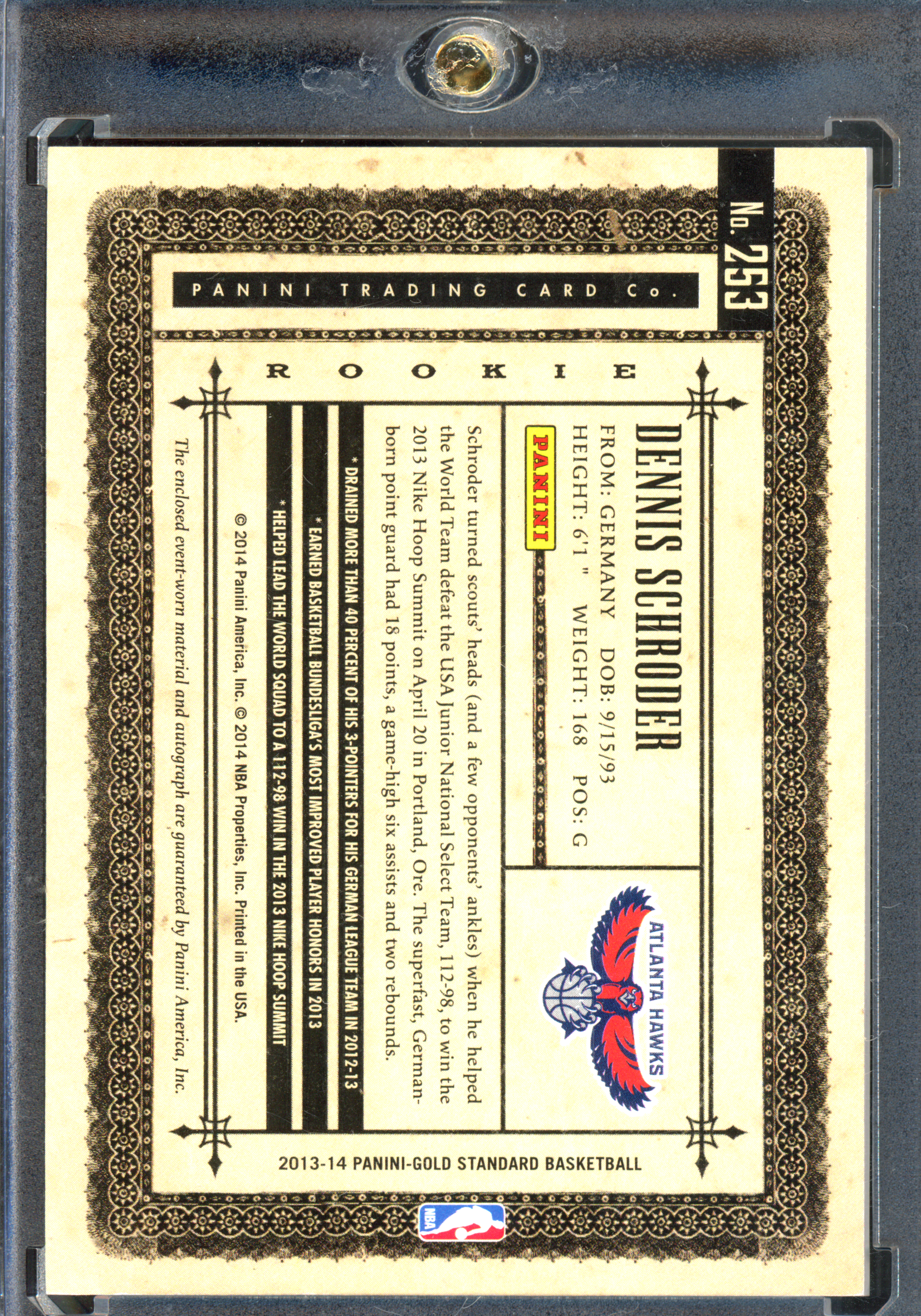 Dennis Schröder Autograph Rookie with worn jersey piece I 2013-14 Panini Gold Standard
