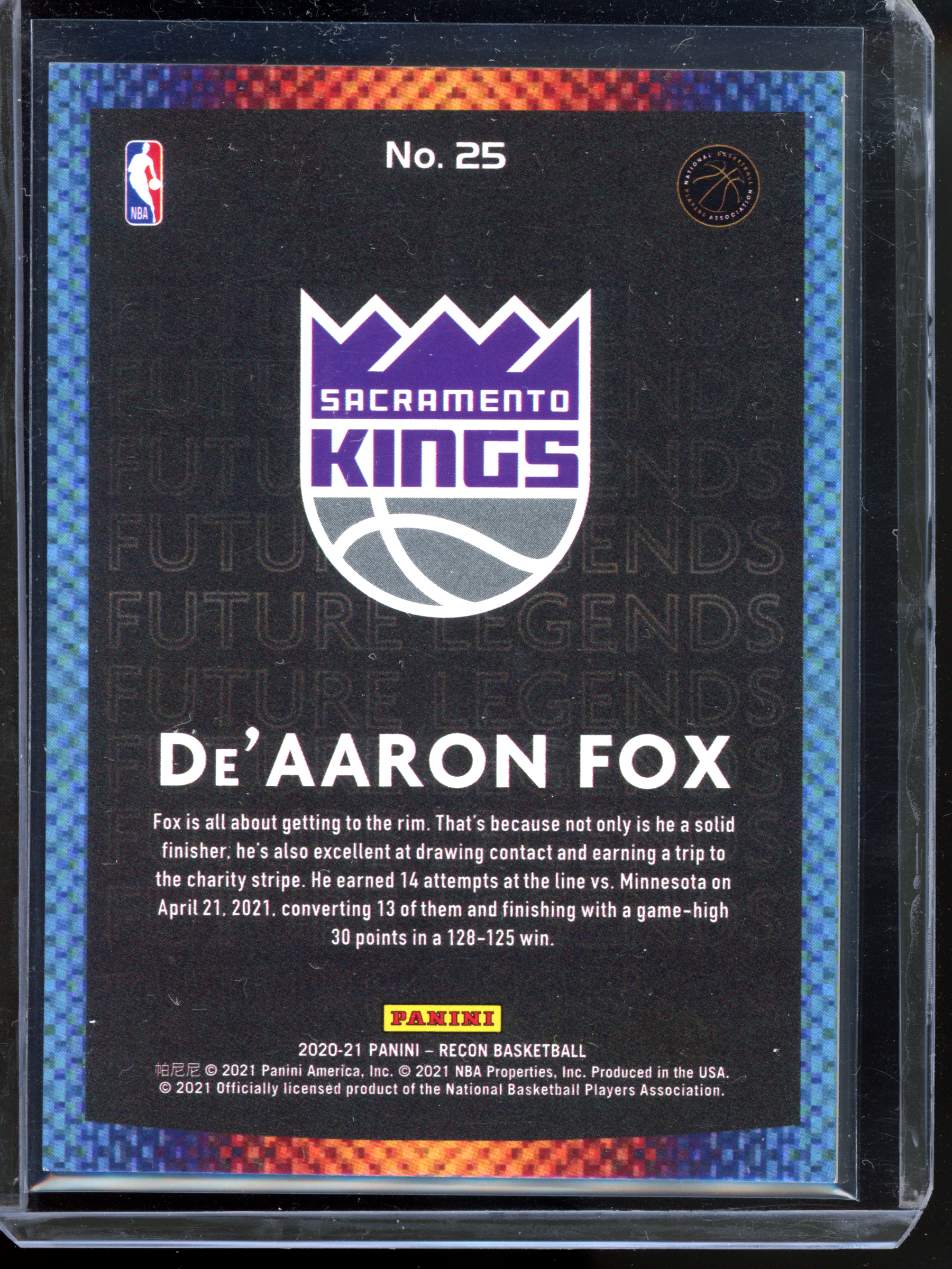 De'Aaron Fox Future Legends Purple - Limited to 49 | 2020-21 Panini Recon