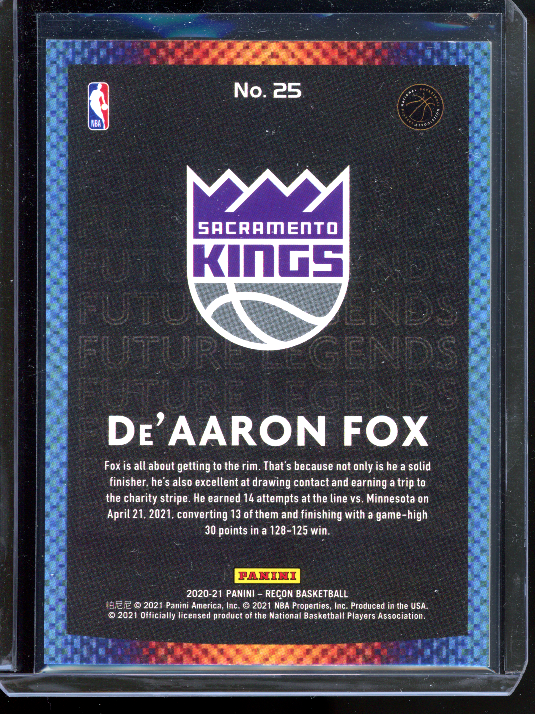 De'Aaron Fox Future Legends Blue - Limited to 99 | 2020-21 Panini Recon