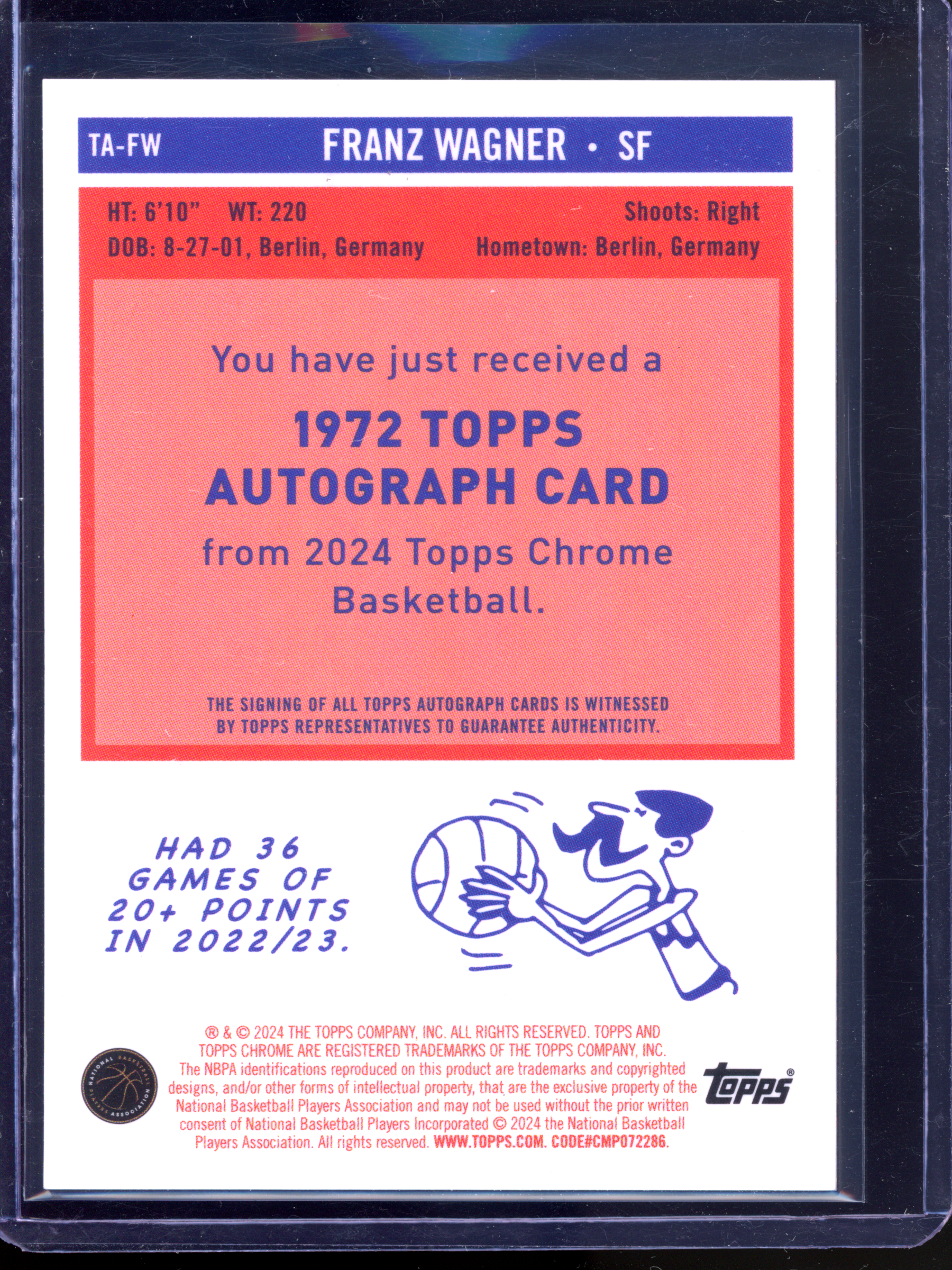 Franz Wagner Autograph Purple I 2024 Topps Chrome