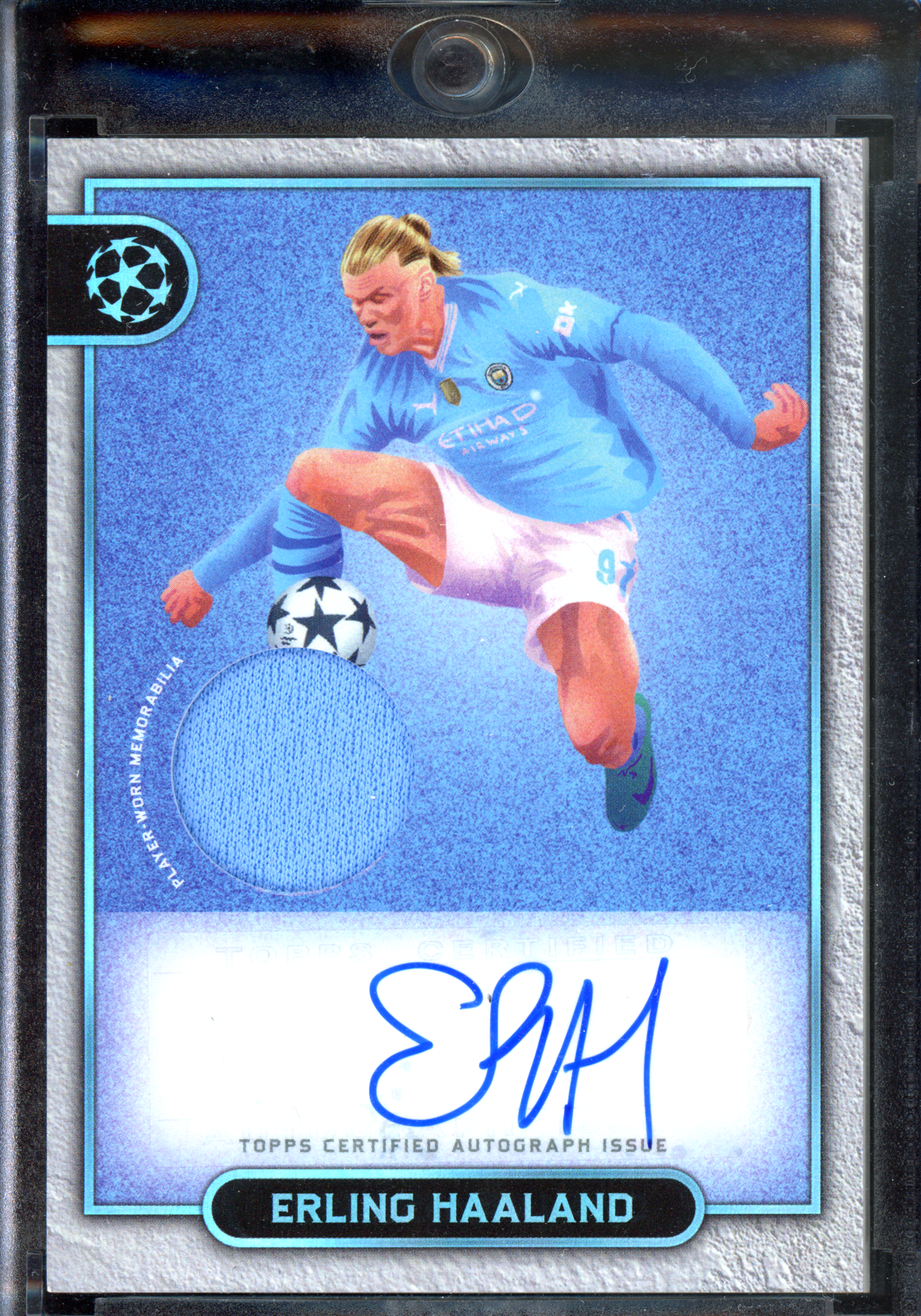 Erling Haaland Autograph Showpiece Signature with worn jersey piece - Limited to 10 | 2023-24 Topps Museum Collection UEFA