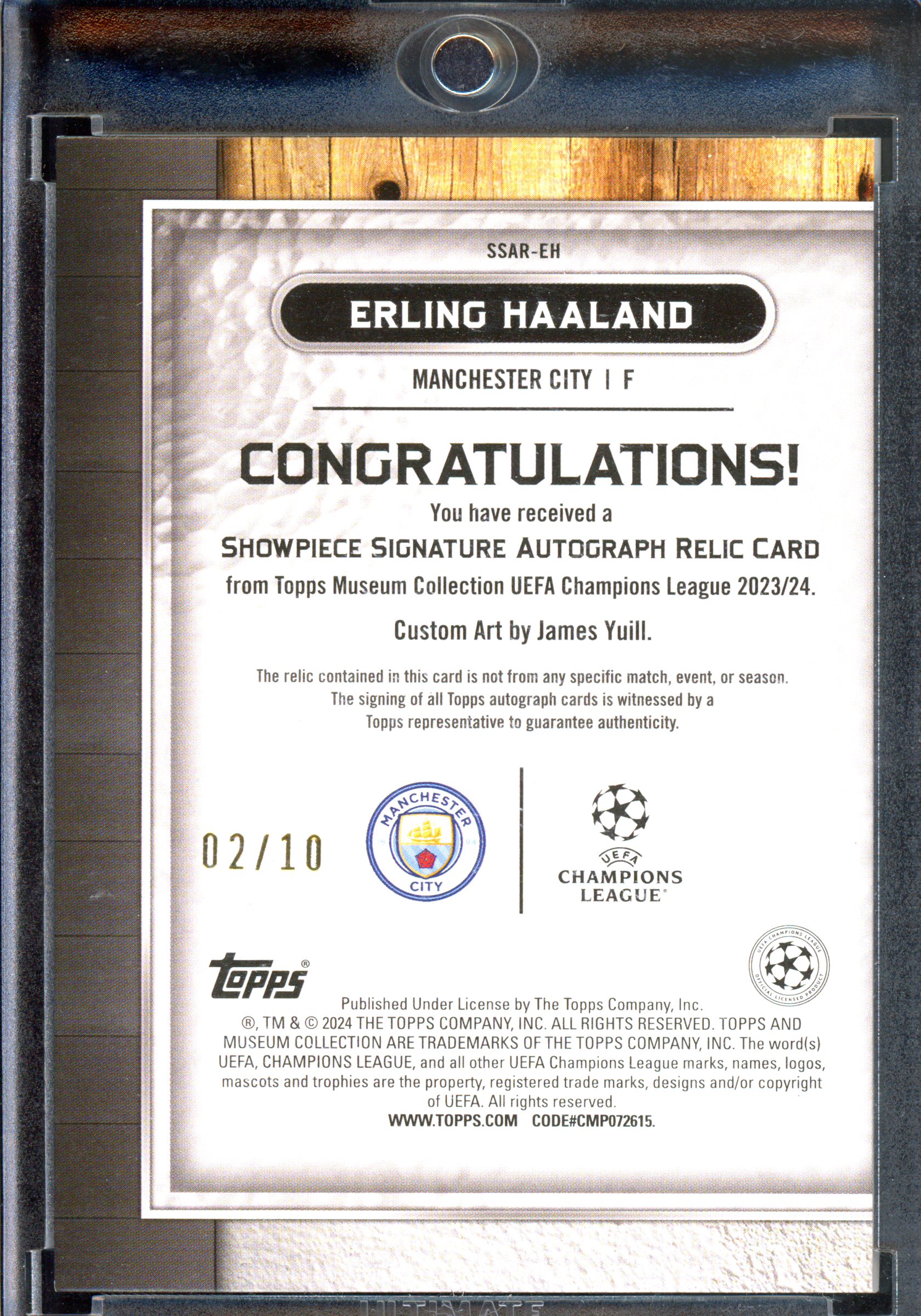 Erling Haaland Autograph Showpiece Signature with worn jersey piece - Limited to 10 | 2023-24 Topps Museum Collection UEFA