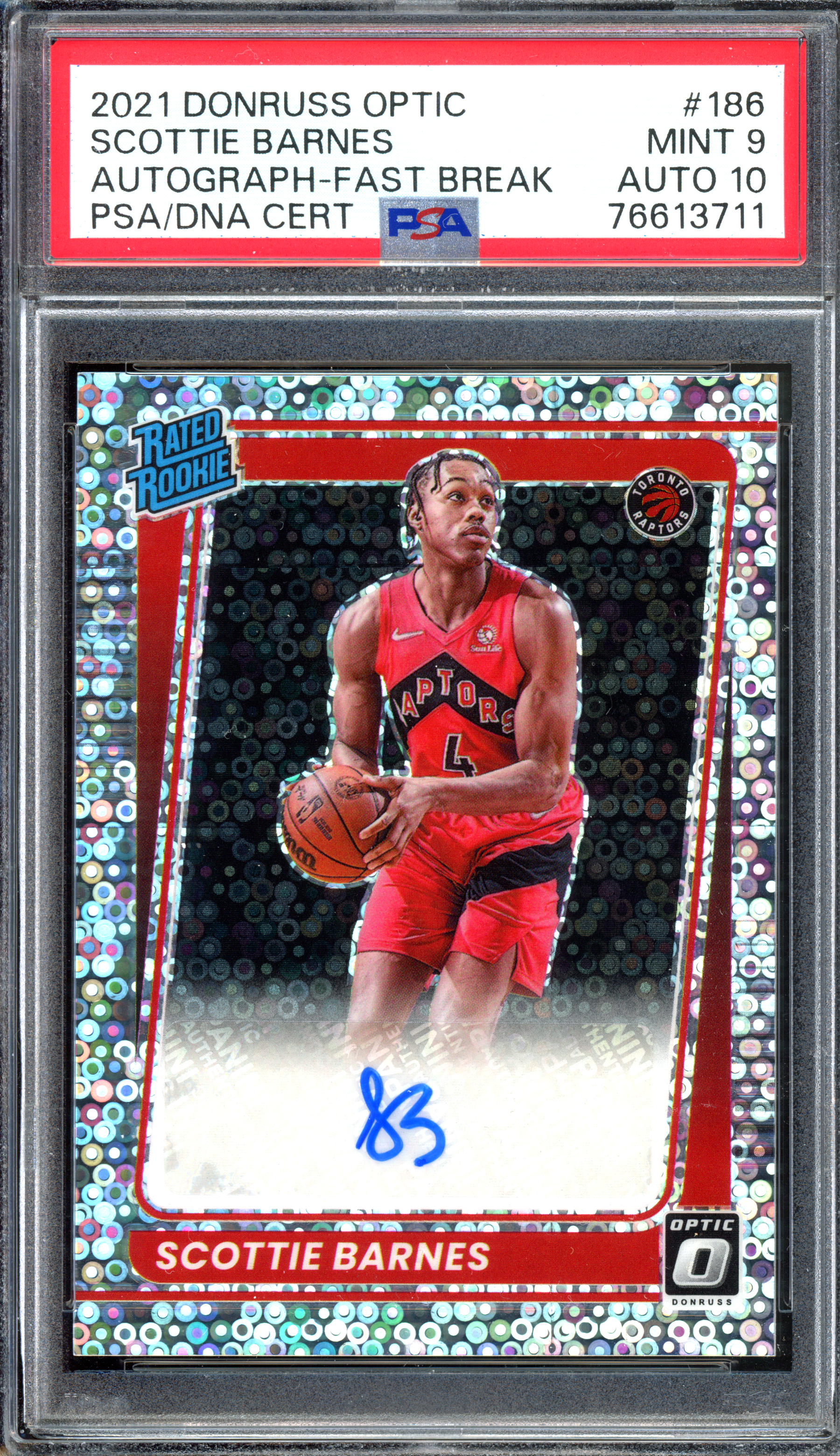 Scottie Barnes Autograph Fast Break Rookie - PSA 9 with Autograph Rating 10 I 2021-22 Panini Donruss Optic