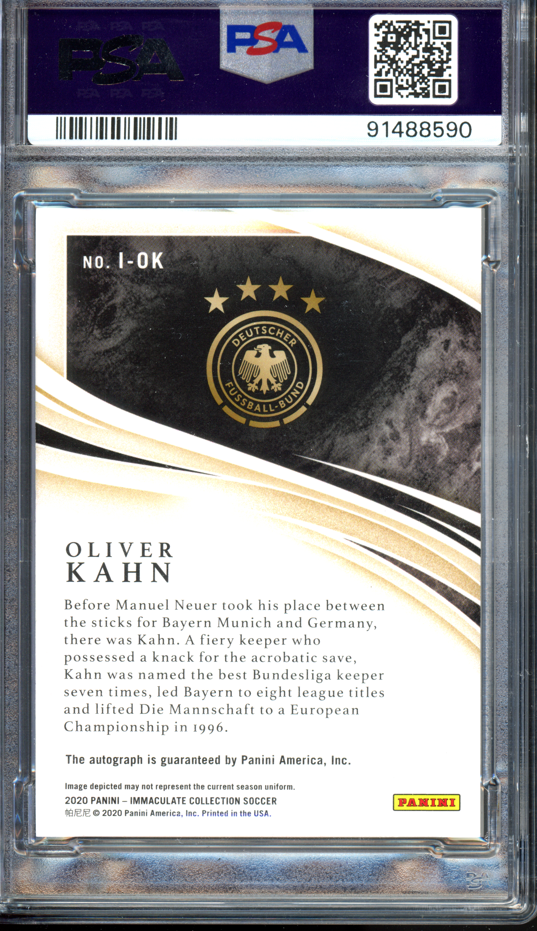 Oliver Kahn Autograph Ink PSA 9 - Limited to 99 | 2020-21 Panini Immaculate Collection