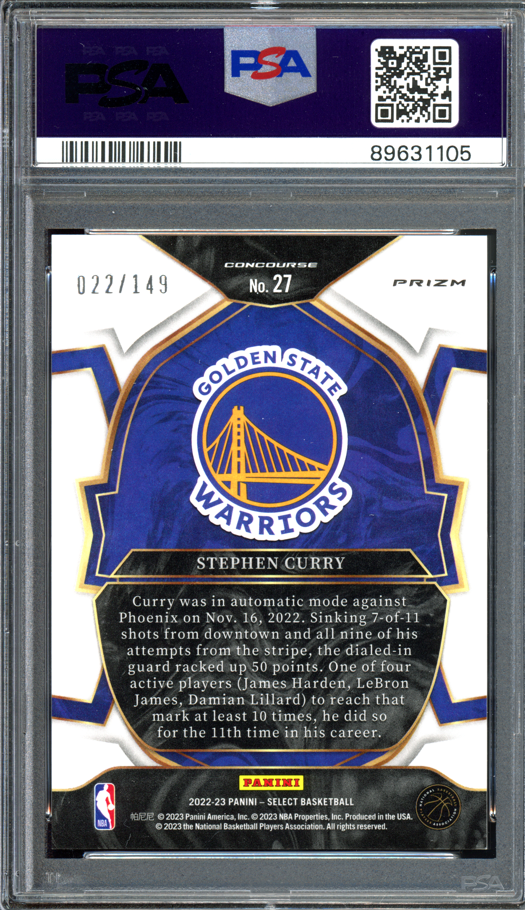 Stephen Curry White PSA 10 - Limited to 149 | 2022-23 Panini Select