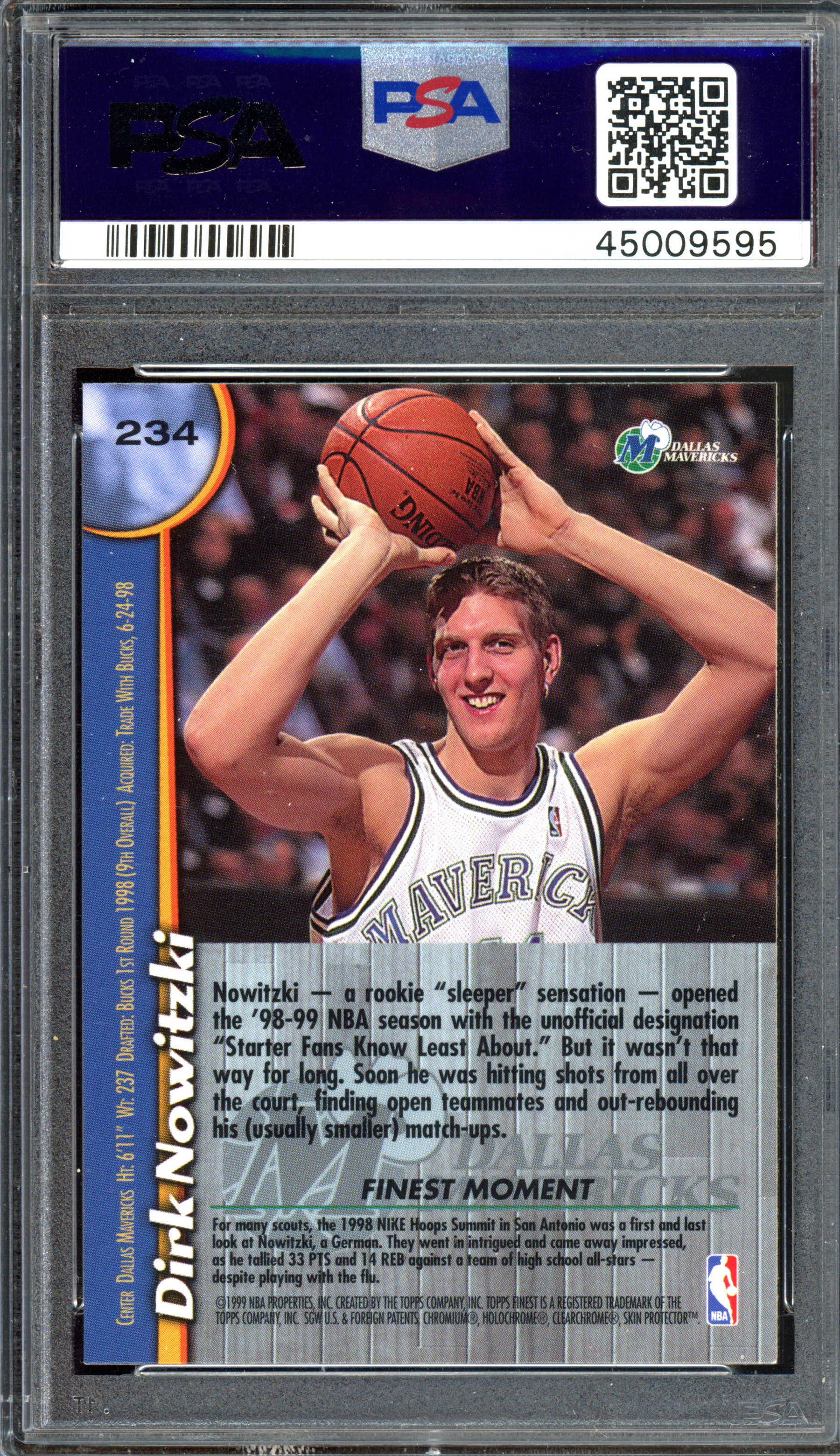 Dirk Nowitzki Rookie Autograph PSA 7 - Authenticated by PSA I 1998 Topps Finest