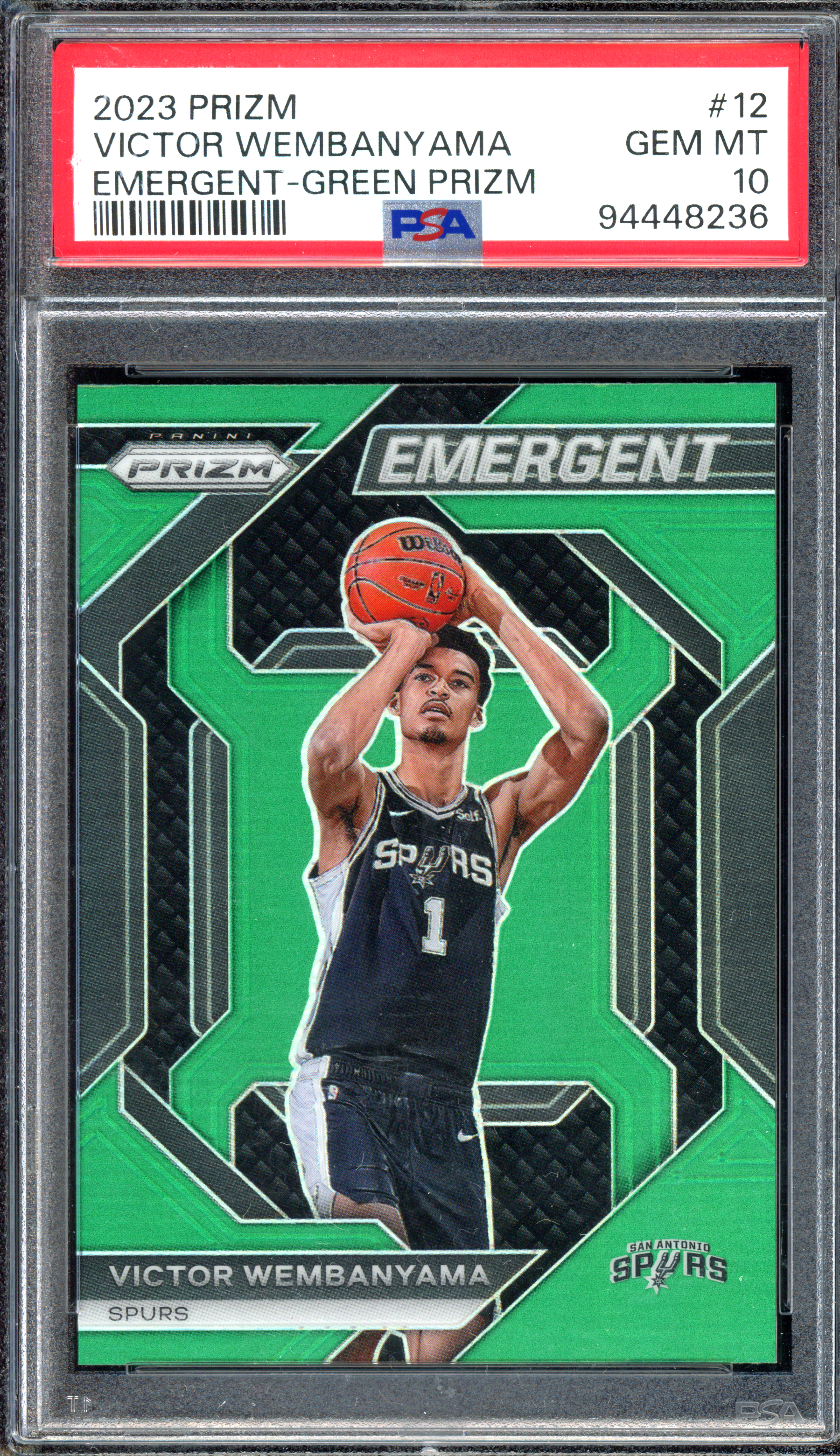 Victor Wembanyama Emergent Green Rookie Card PSA 10 I 2023-24 Panini Prizm
