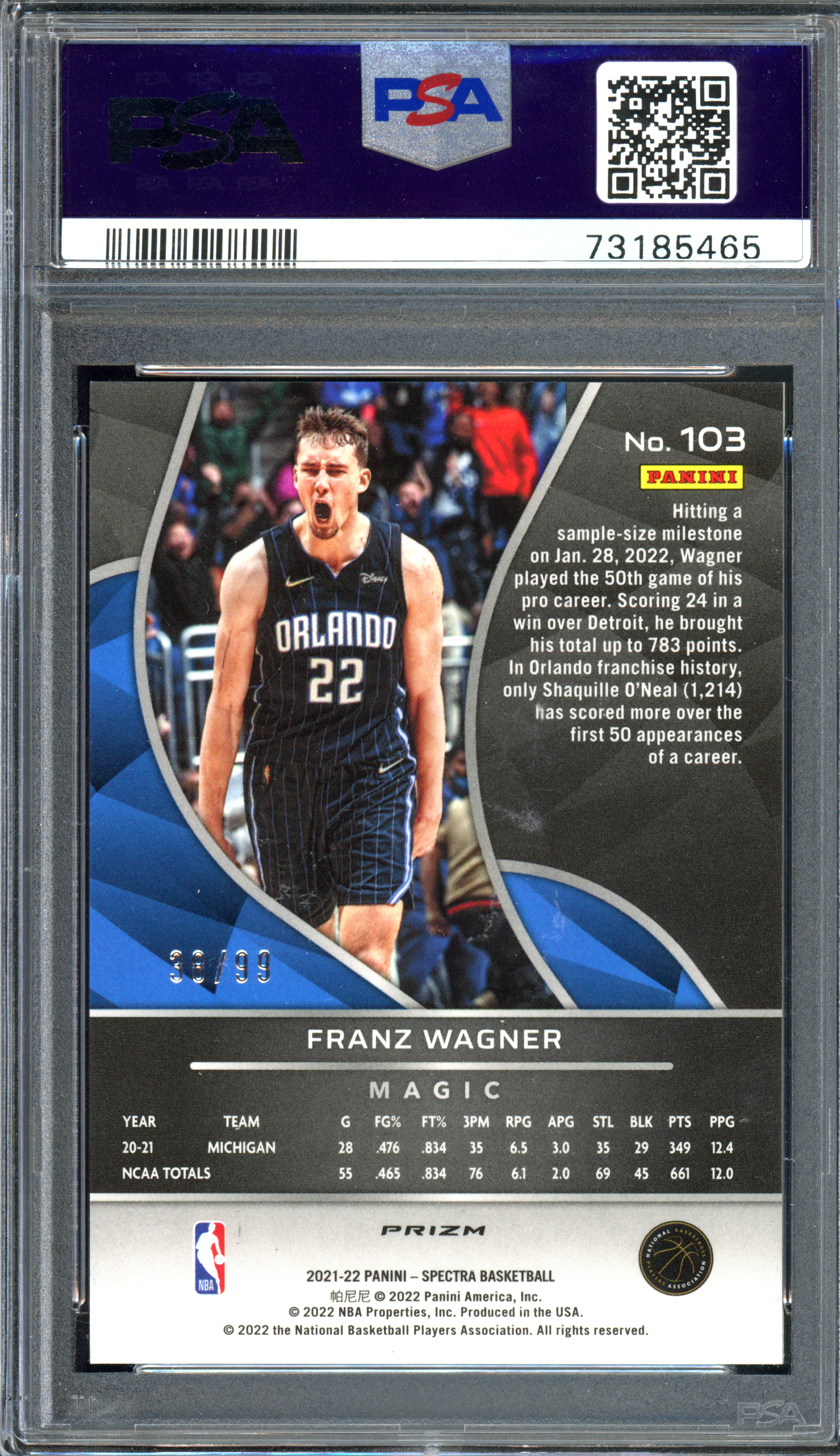 Franz Wagner Celestial Rookie PSA 8 | Numbered 99 | 2021-22 Panini Spectra