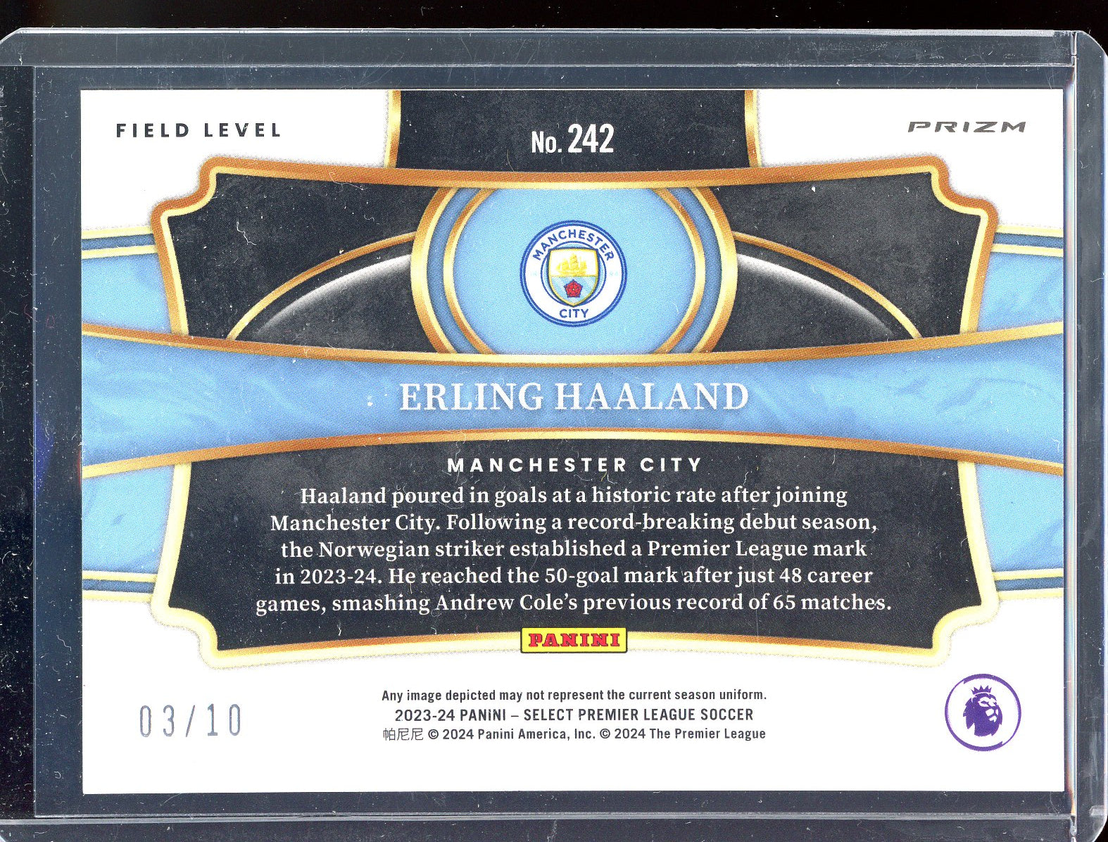 Erling Haaland Gold - Limited to 10 - 2023-24 Panini Select Premier League Field Level
