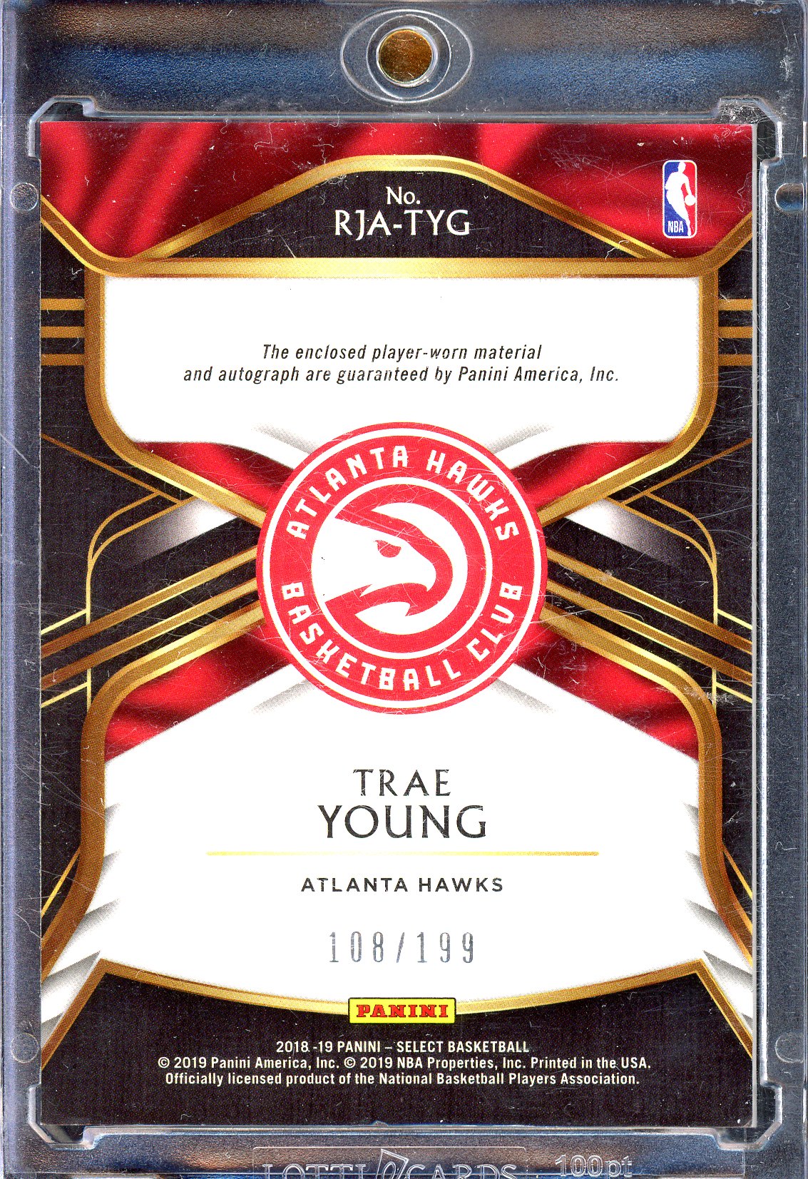 Trae Young Rookie Autograph with Jersey Piece - 2018-19 Panini Select /199